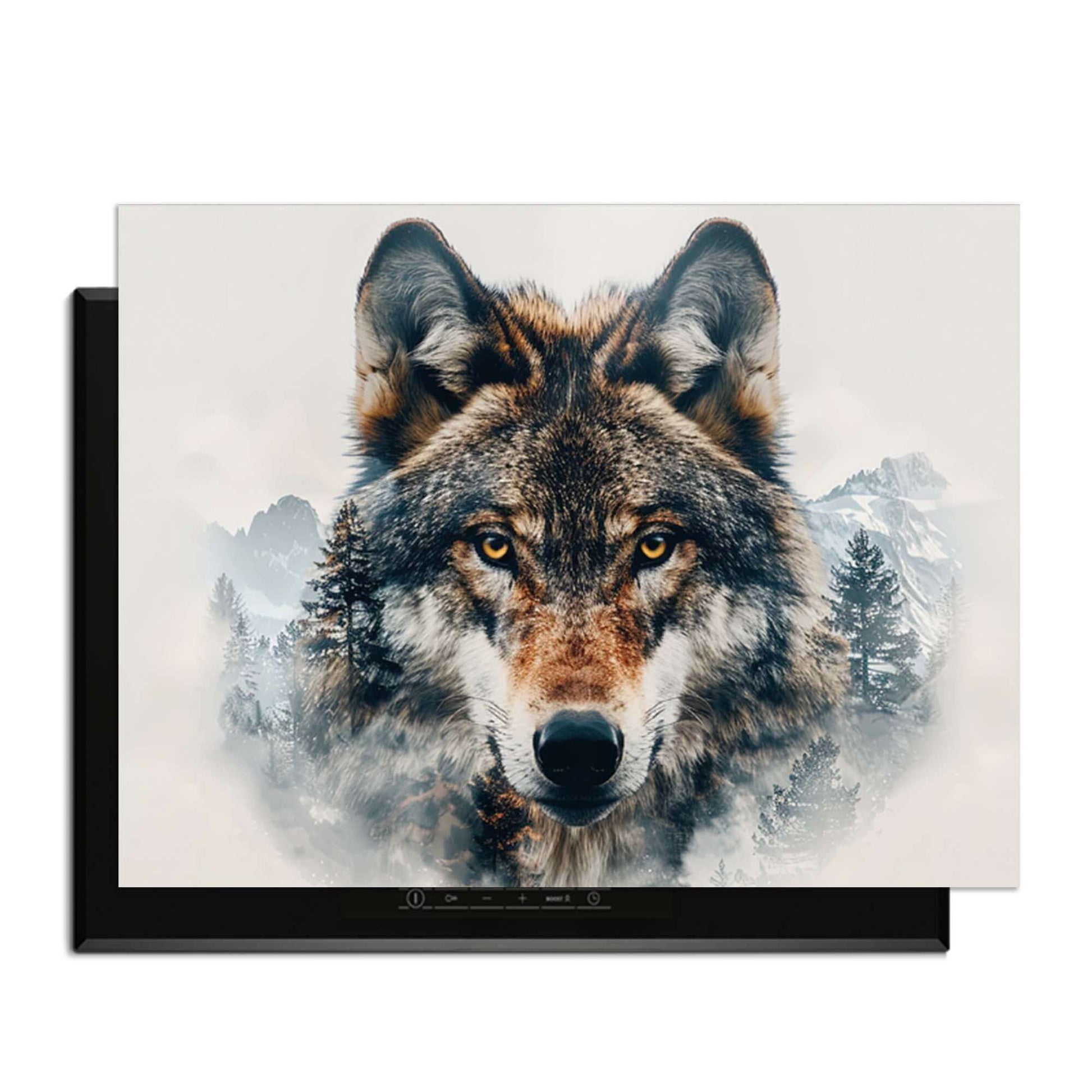 Majestic Wolf - Herdabdeckplatte mit einem Wolf und Naturdetails für Ihr Kochfeld.