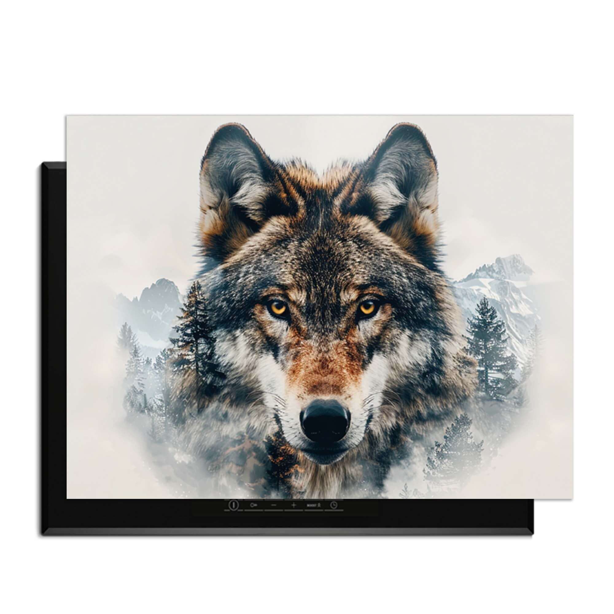 Majestic Wolf - Herdabdeckplatte mit einem Wolf und Naturdetails für Ihr Kochfeld.