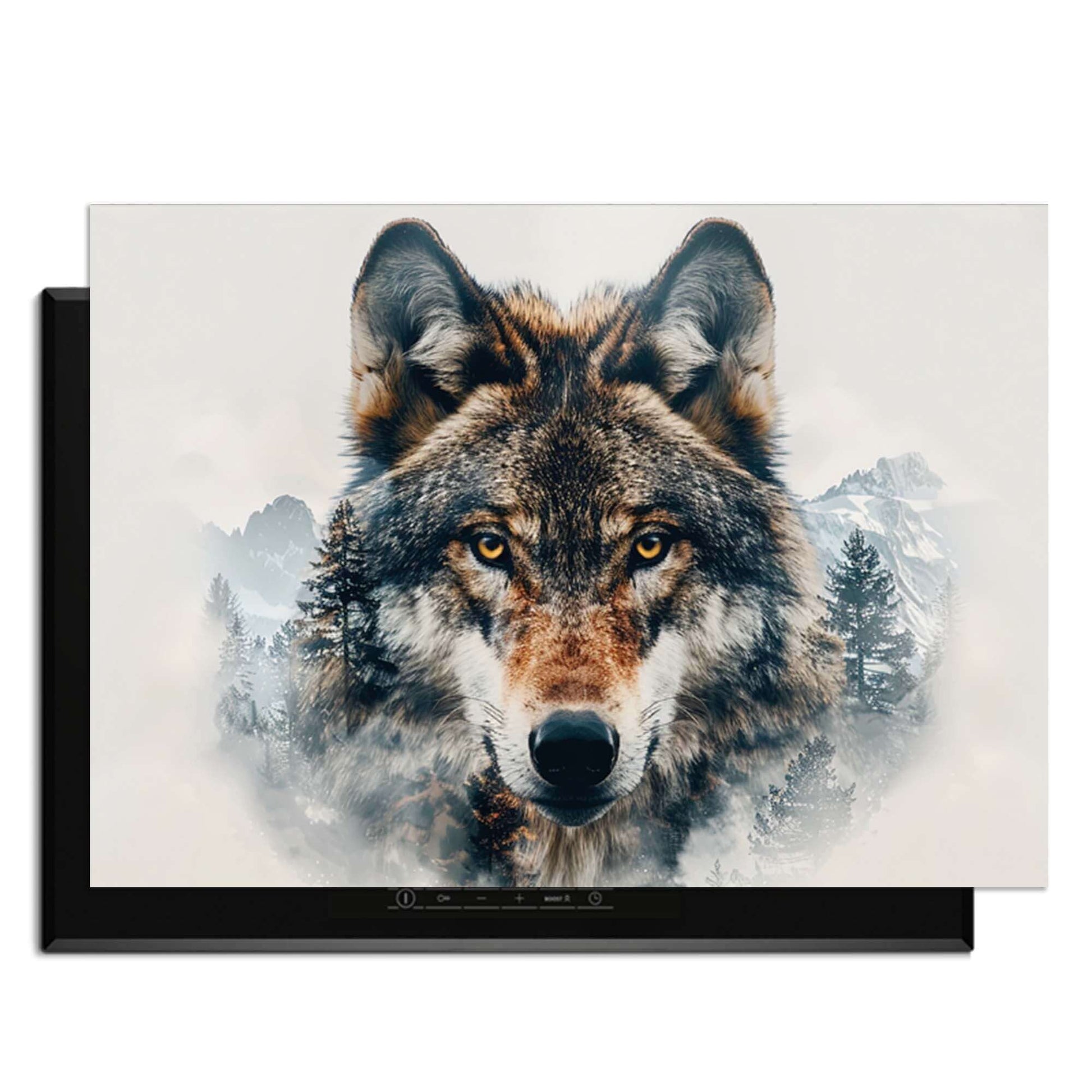 Majestic Wolf - Herdabdeckplatte mit Wolf und Naturdetails auf einem Kochfeld