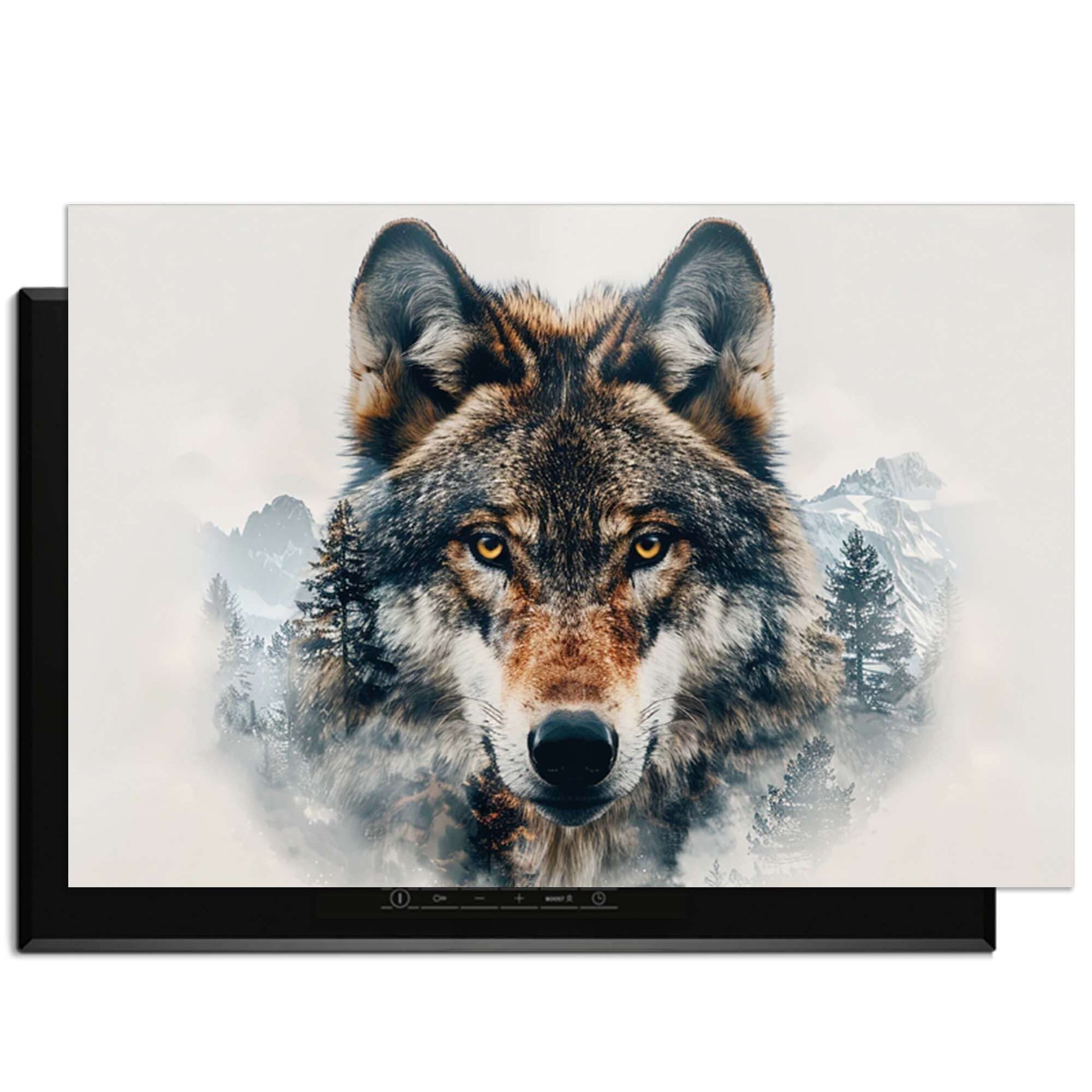 Majestic Wolf - Herdabdeckplatte mit kraftvollem Wolfsportrait und Naturdetails, stilvoller Akzent für Ihr Kochfeld.