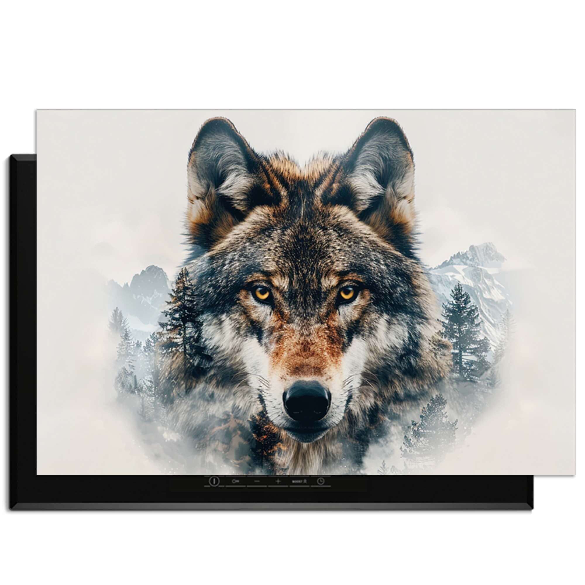 Majestic Wolf - Herdabdeckplatte mit kraftvollem Wolfsportrait und Naturdetails, stilvoller Akzent für Ihr Kochfeld.