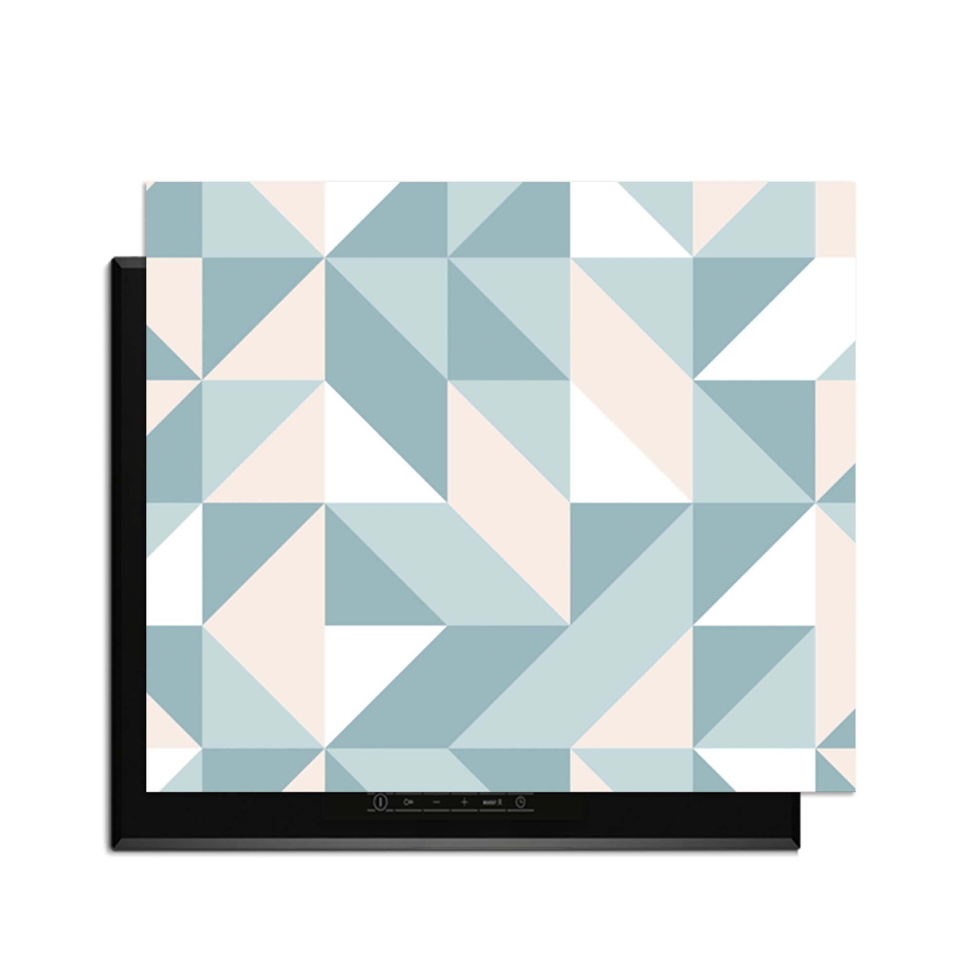 Pastellfarbene Dreiecke - Herdabdeckplatte mit verspieltem geometrischem Muster in sanften Pastellfarben.