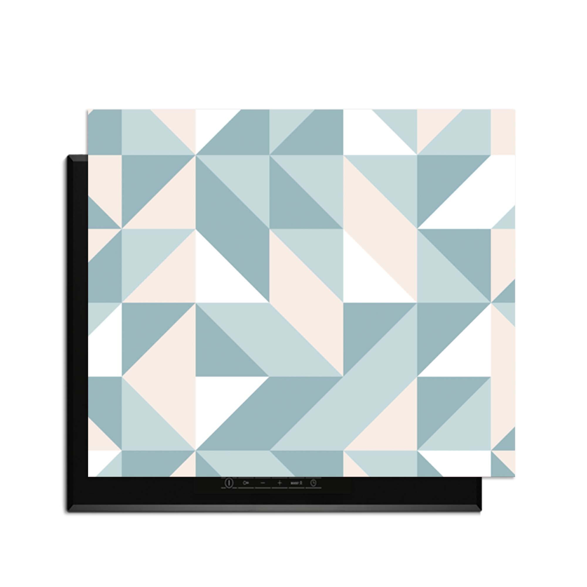 Pastellfarbene Dreiecke - Herdabdeckplatte mit verspieltem geometrischem Muster in sanften Pastellfarben.