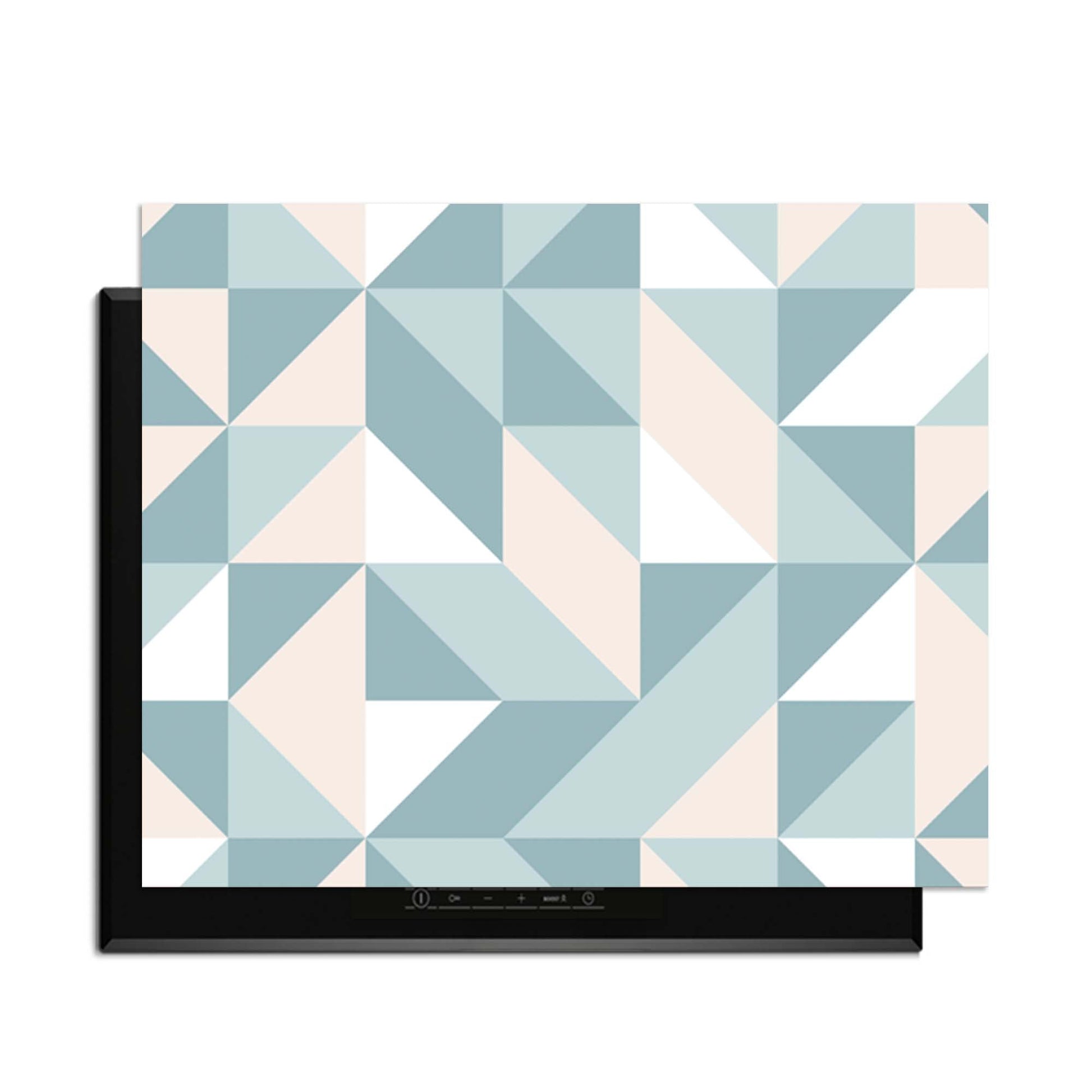 Pastellfarbene Dreiecke - Herdabdeckplatte mit verspieltem geometrischem Muster in sanften Pastellfarben.