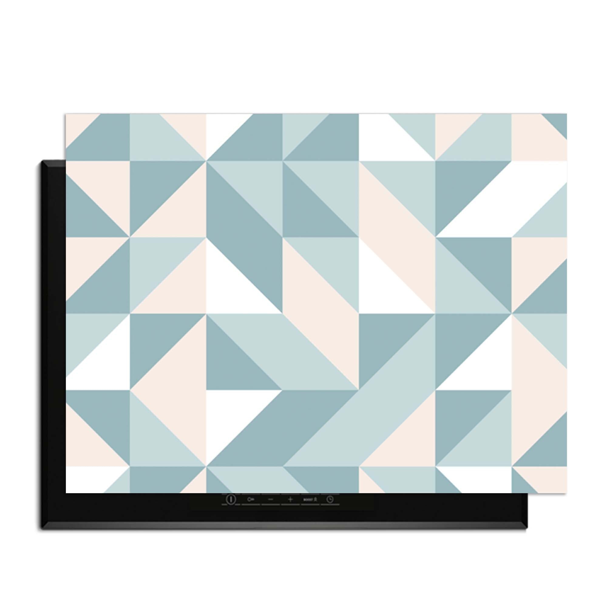 Pastellfarbene Dreiecke - Herdabdeckplatte mit geometrischem Muster in sanften Pastellfarben.