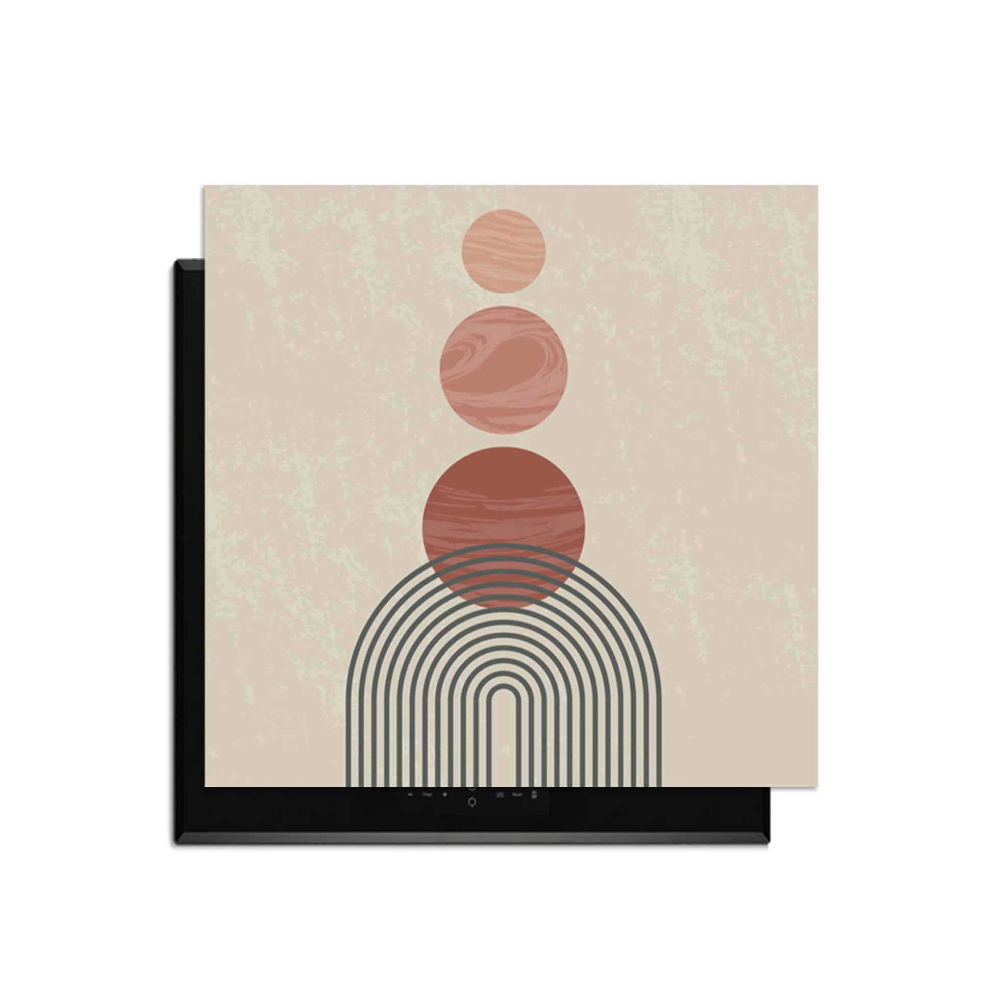 Zen Circles - Japandi Herdabdeckplatte mit modernen grafischen Kreisen in warmen Farbtönen.