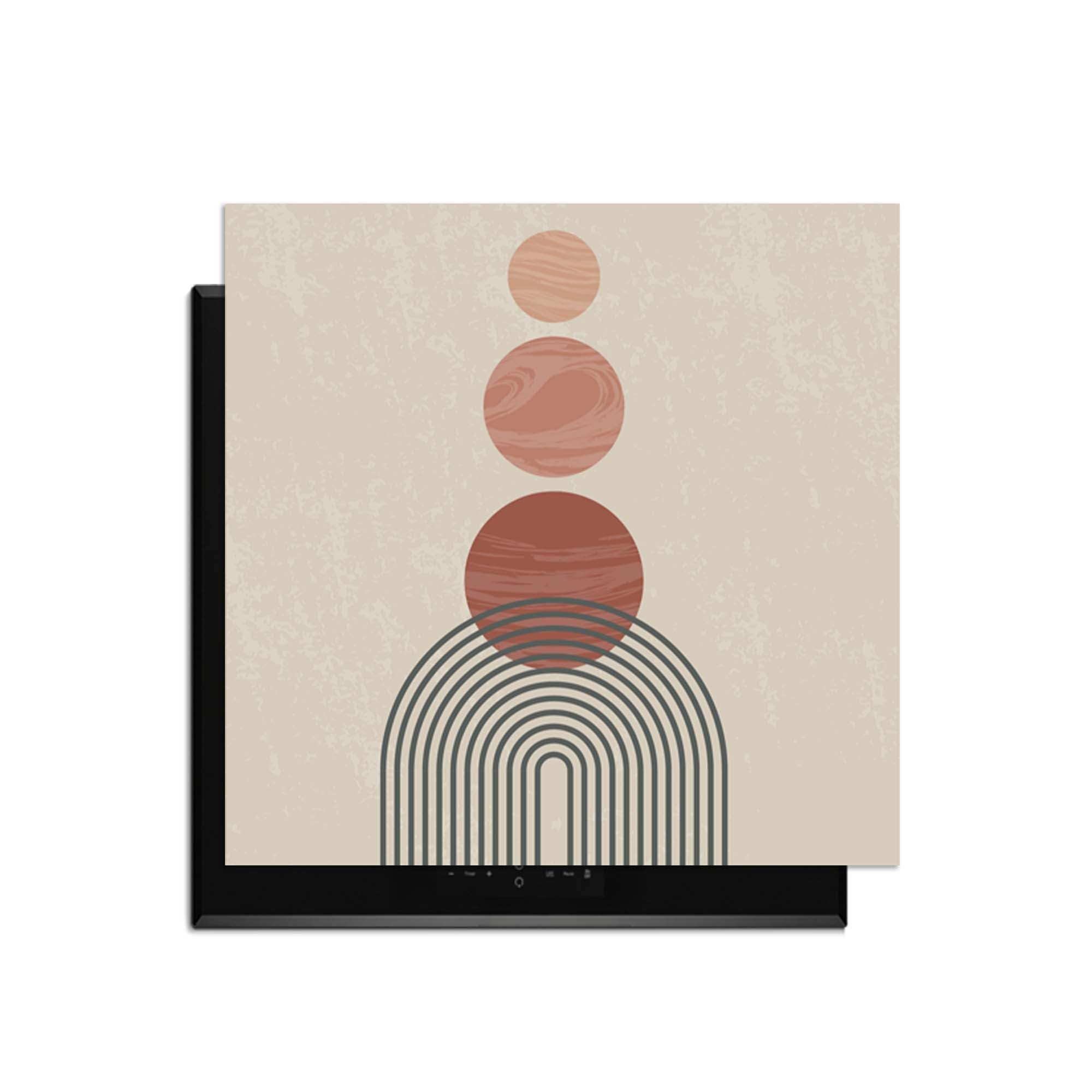 Zen Circles - Japandi Herdabdeckplatte mit modernen grafischen Kreisen in warmen Farbtönen.