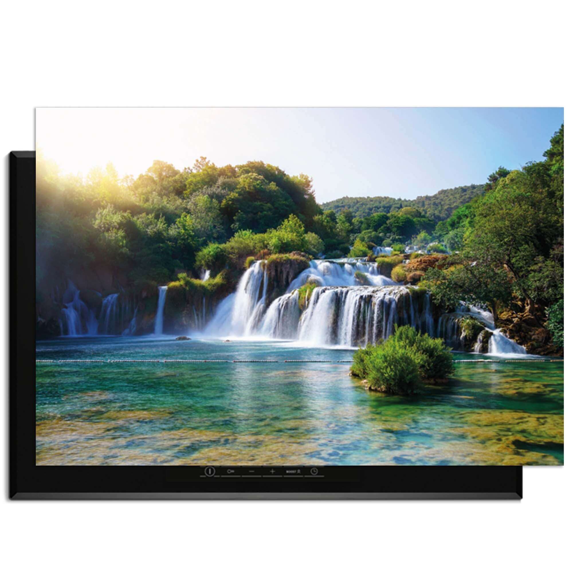 Whispering Falls - Herdabdeckplatte mit bezauberndem Wasserfall in grüner Oase für ein natürliches Aussehen.