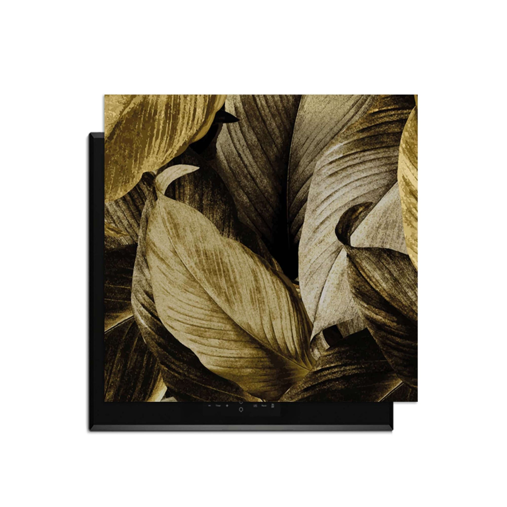 Golden Leaves - Herdabdeckplatte mit botanischen goldenen Blättern für eine elegante Küche.