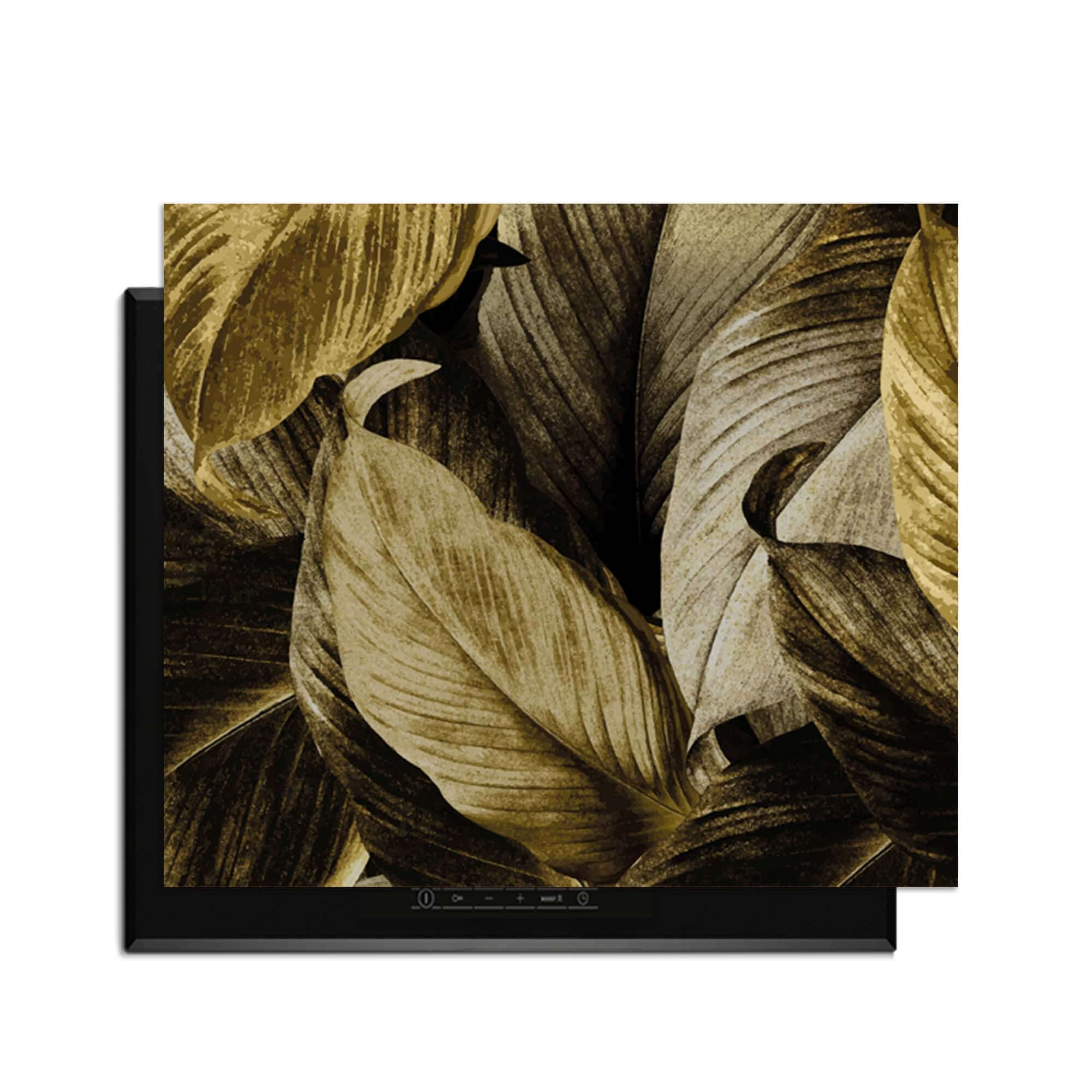 Golden Leaves - Herdabdeckplatte mit botanischem Luxus und eleganten goldenen Blättern für die Küche.