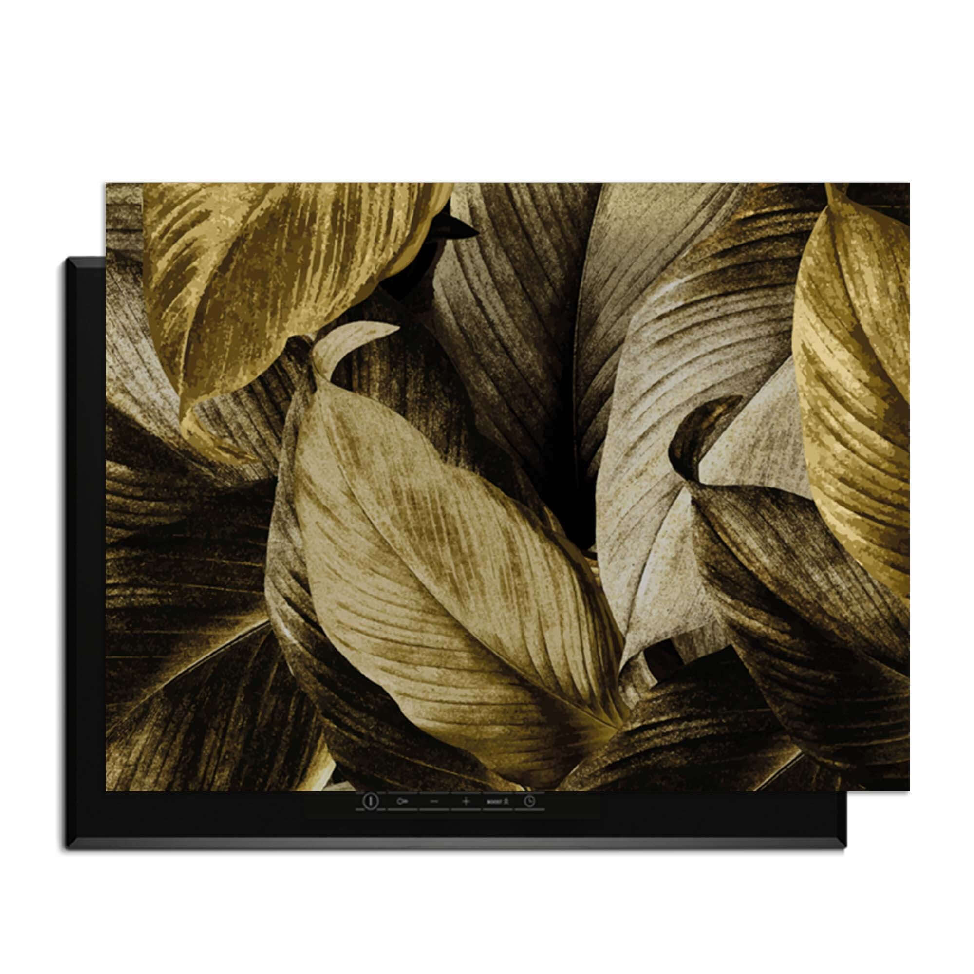 Golden Leaves - Herdabdeckplatte mit luxuriösen goldenen Blättern für eine elegante Küche.