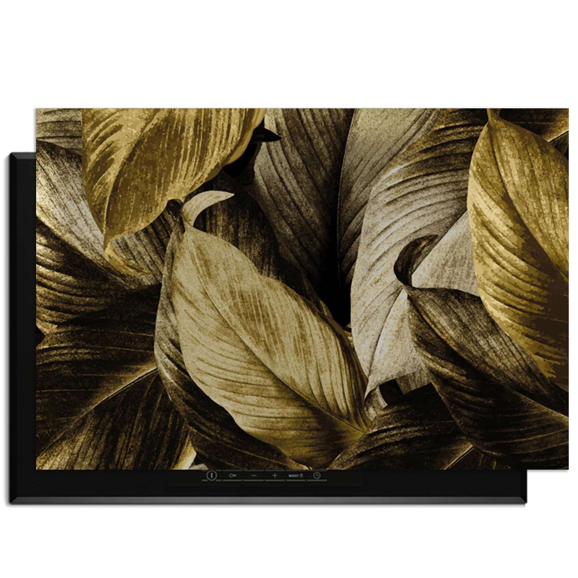 Golden Leaves - Herdabdeckplatte mit luxuriösen goldenen Blättern für eine elegante Küche.