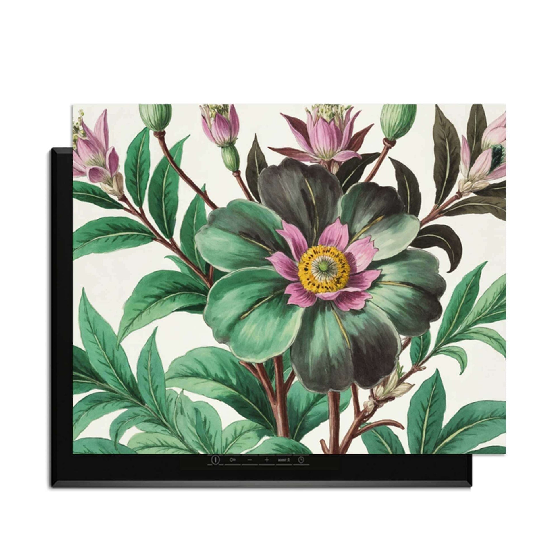 Botanical Grace - Herdabdeckplatte mit botanischen Illustrationen und bunten Blumen für die Küche.