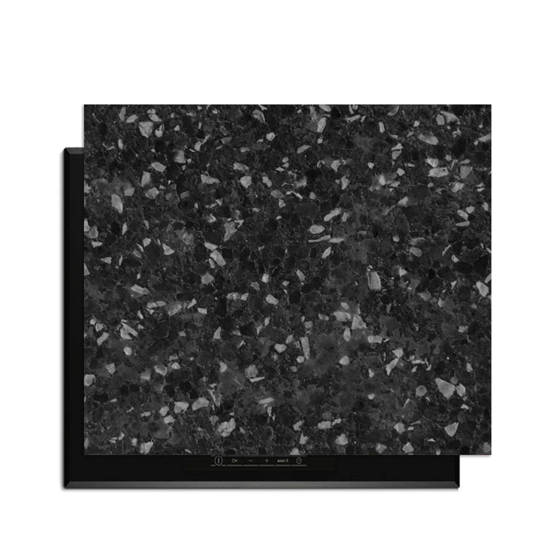 Obsidian Granit - Herdabdeckplatte mit elegantem schwarzem und grauem Granitdruck für moderne Küchen.