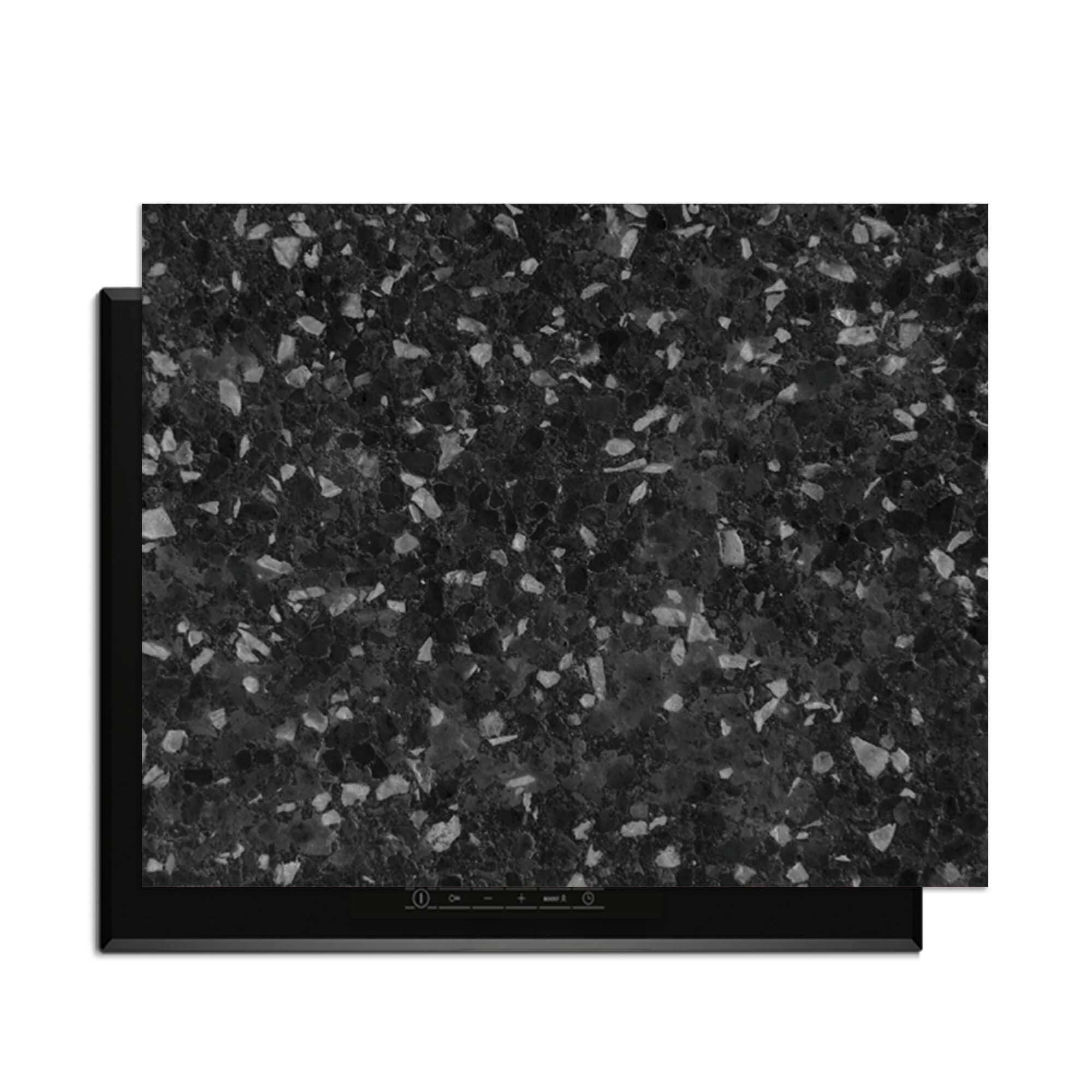 Obsidian Granit - Herdabdeckplatte, schwarzer Granitdruck mit Grautönen für einen luxuriösen Look in der Küche.