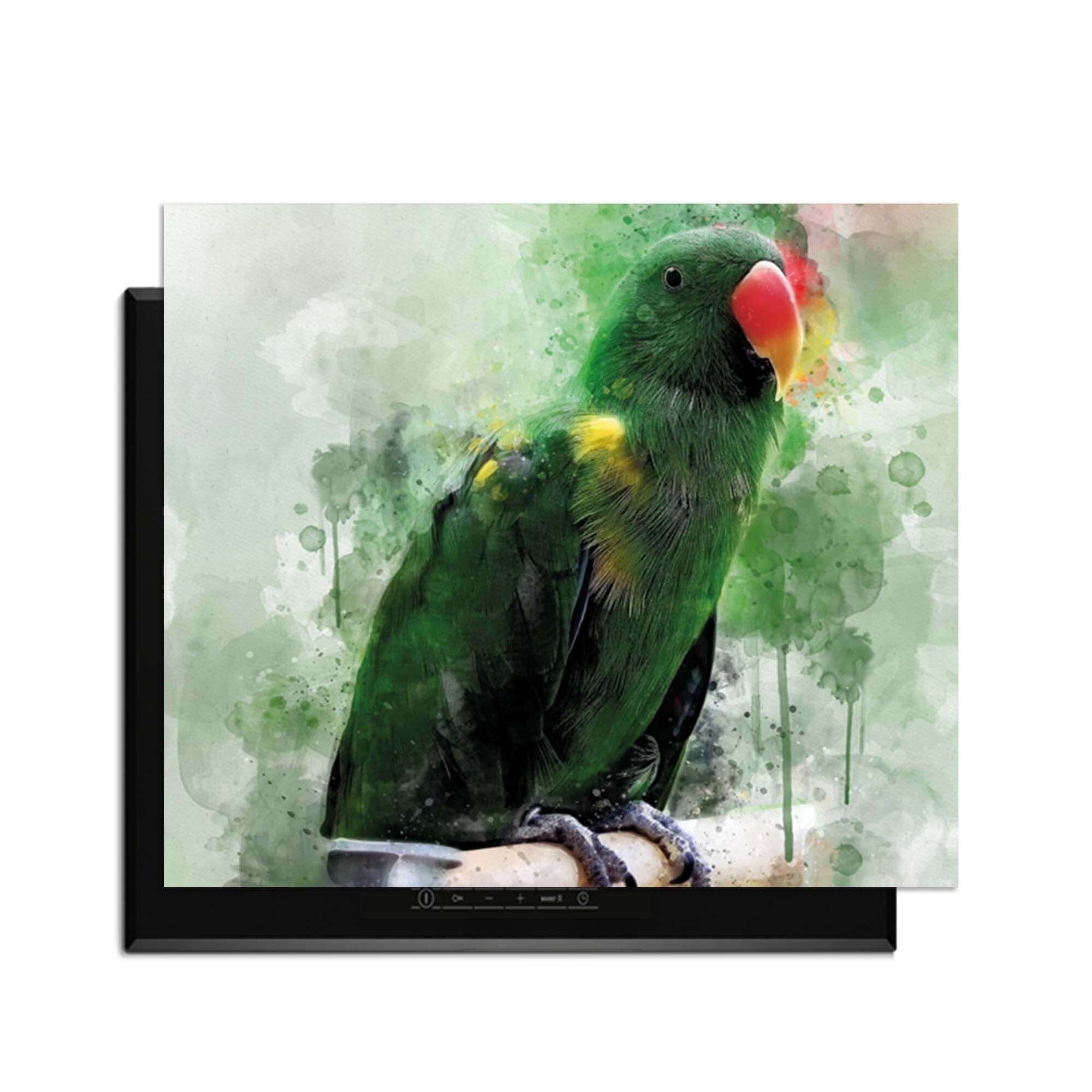 Jungle Parrot - Herdabdeckplatte mit lebhaftem Aquarell eines Papageis, ideal zum Schutz der Küche.