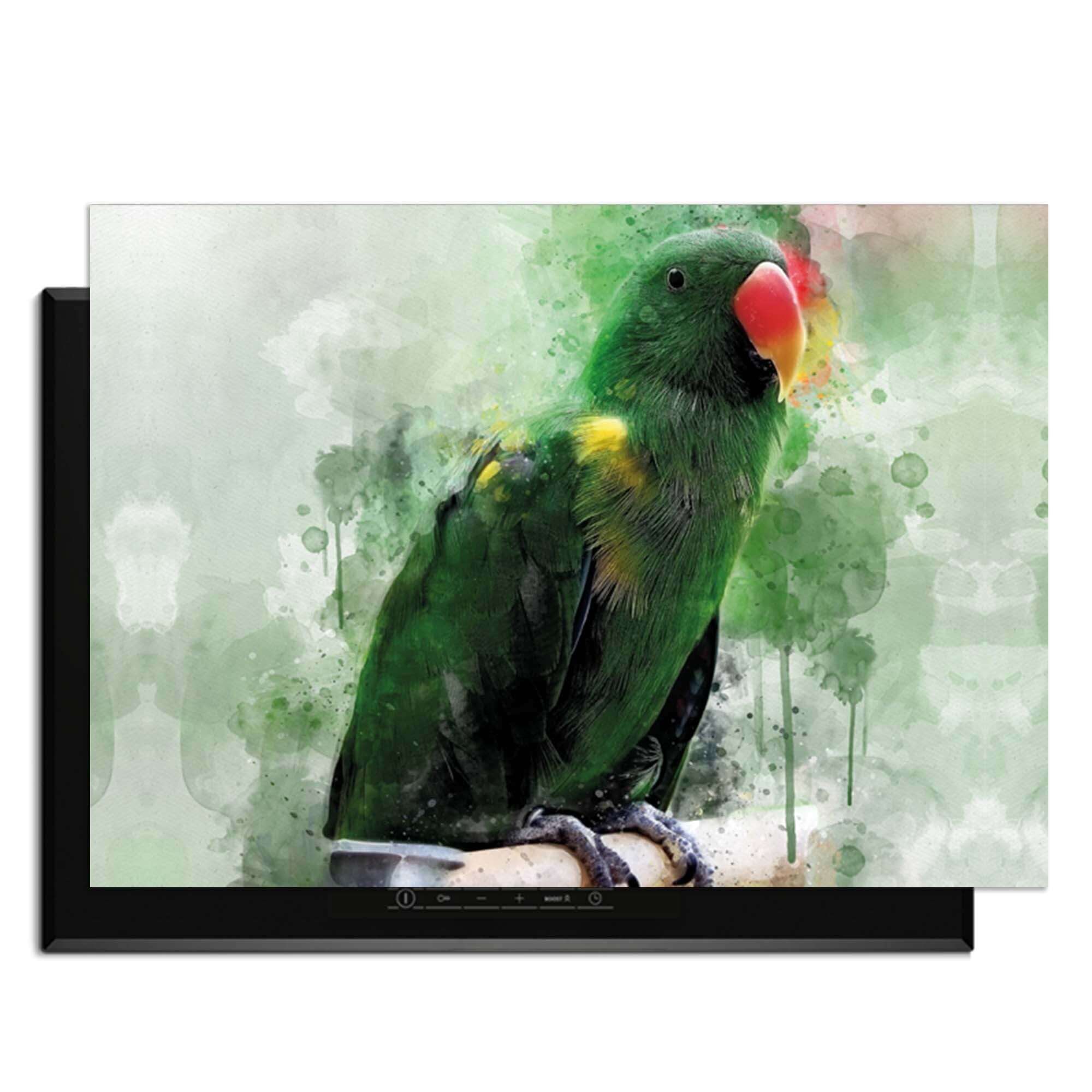 Jungle Parrot - Herdabdeckplatte mit farbenfrohem Aquarell eines Papageis auf einem robusten Design.
