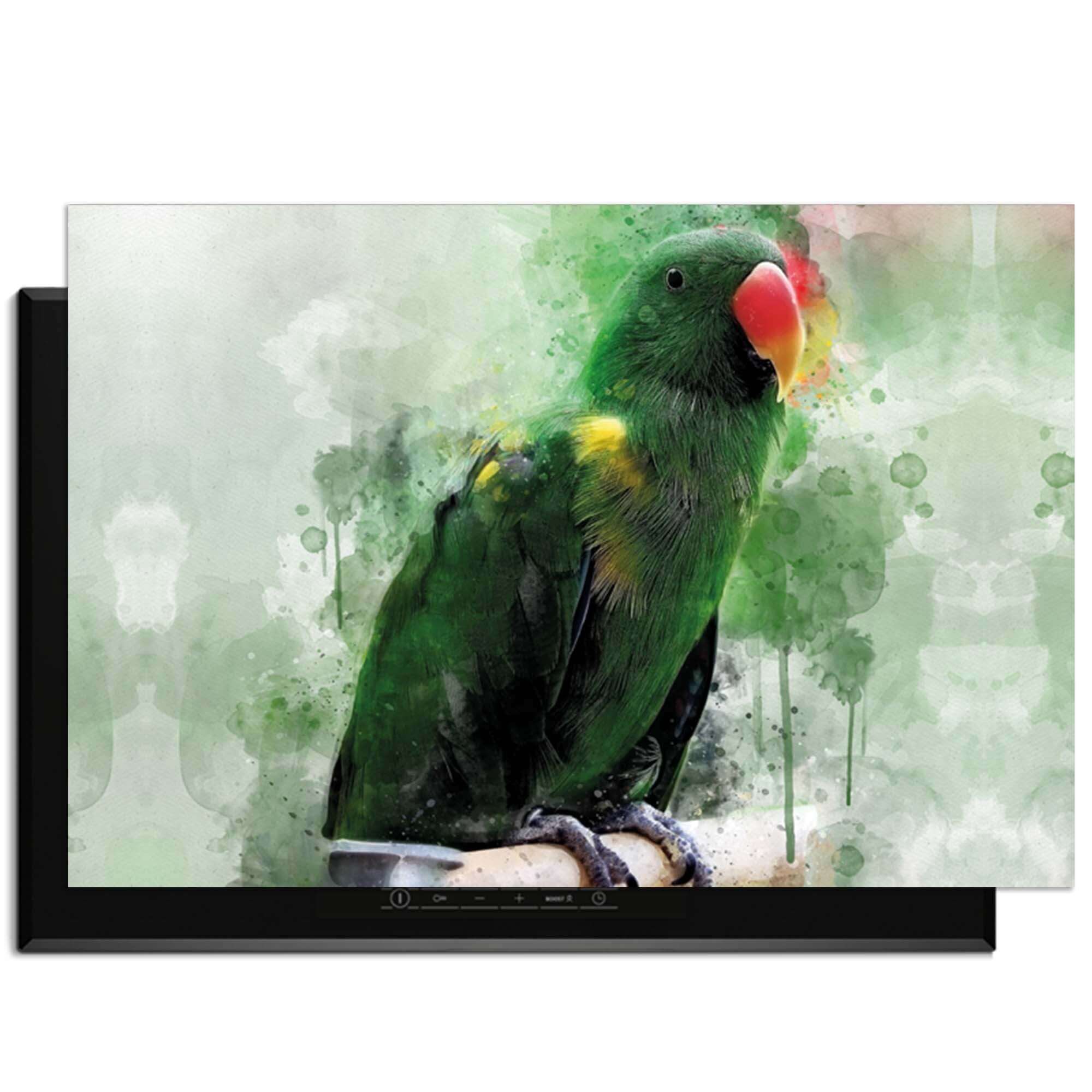 Jungle Parrot - Herdabdeckplatte mit farbenfrohem Aquarellpapagei auf strapazierfähigem Vinyl.