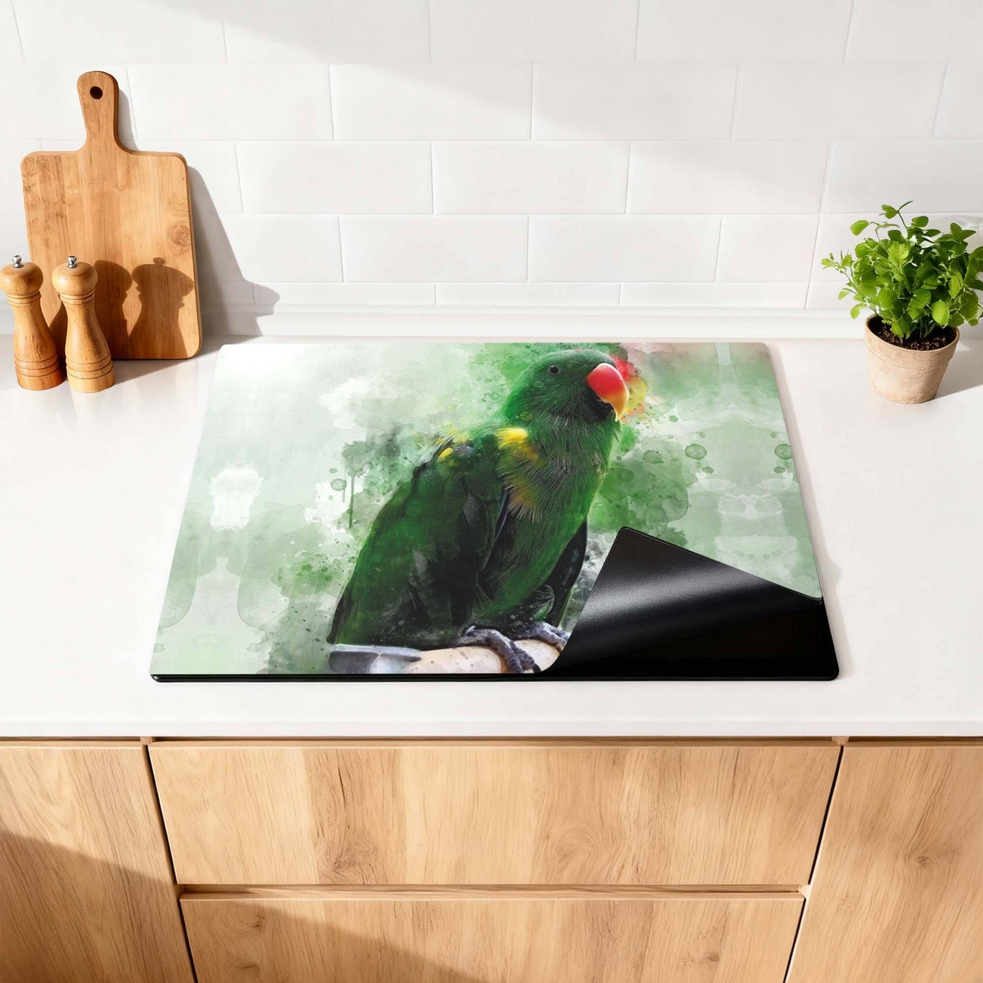 Jungle Parrot - Herdabdeckplatte mit buntem Aquarell eines Papageis, perfekt für Ihre Küche.