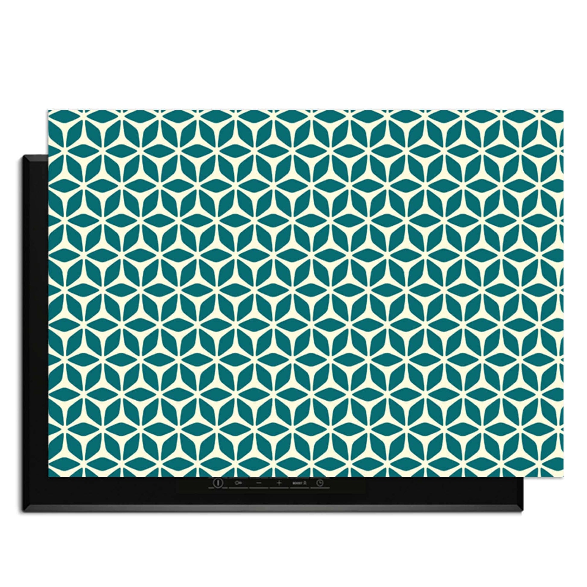 Emerald Bloom - Herdabdeckplatte mit geometrischem Blumendesign in Grün und Creme für stilvollen Schutz.