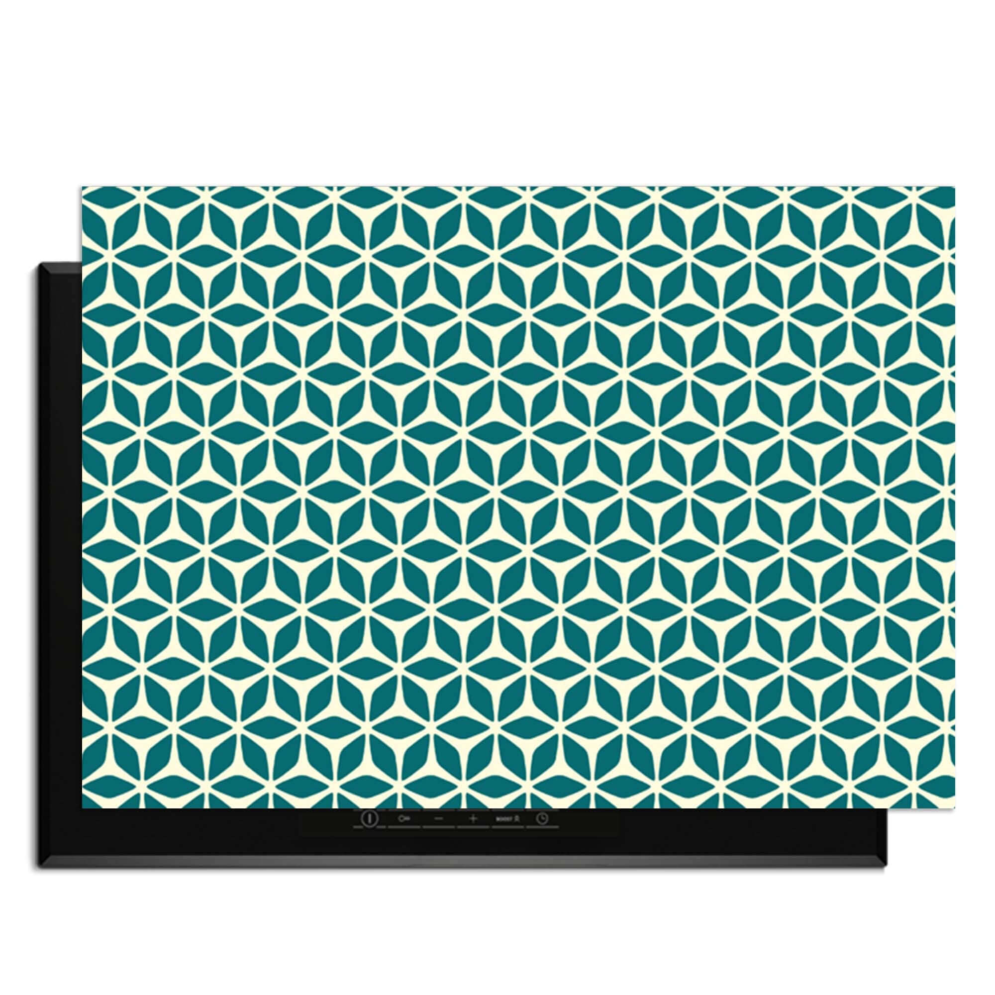 Emerald Bloom - Herdabdeckplatte mit geometrischem Blumendesign in Grün und Creme für stilvollen Schutz.