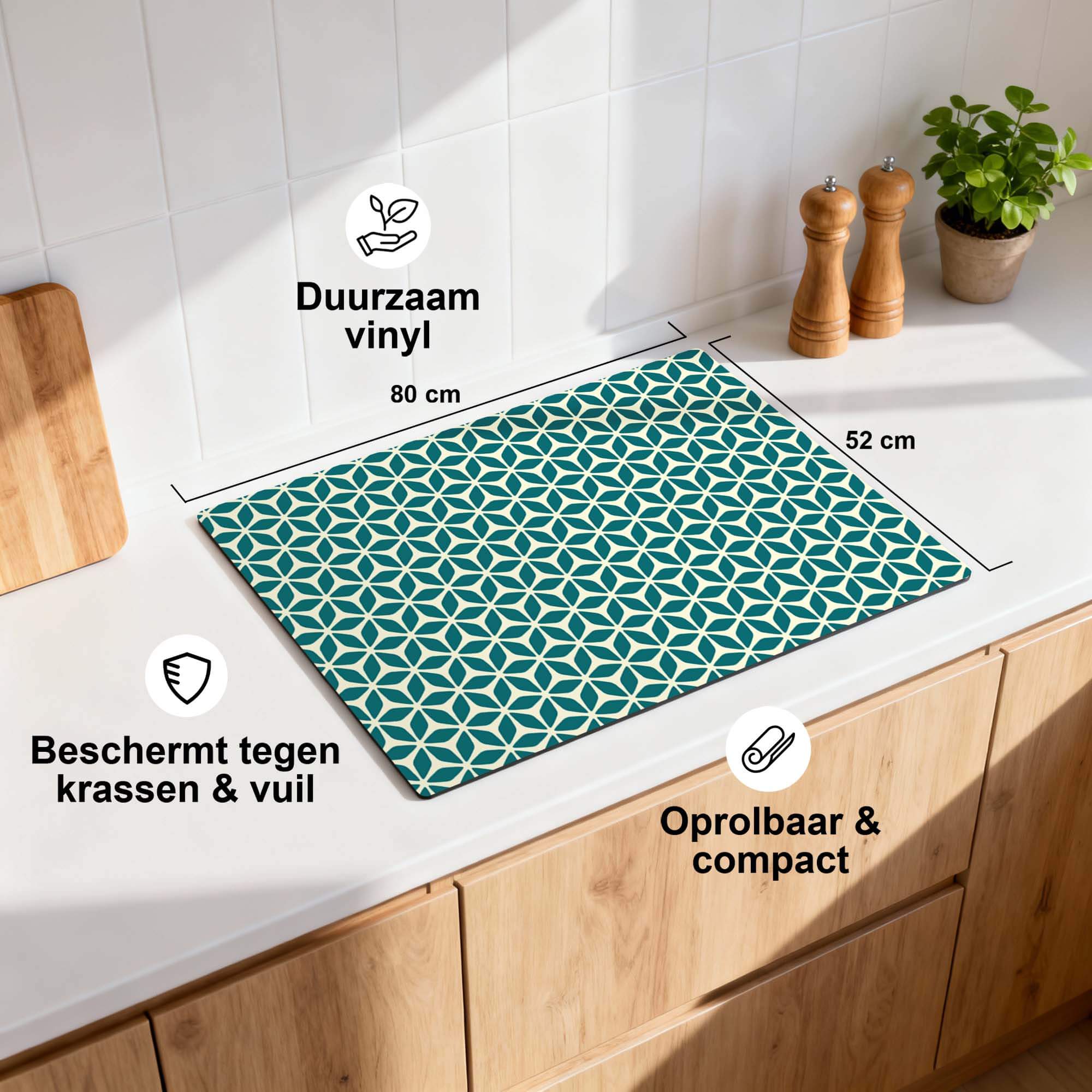 Emerald Bloom - Herdabdeckplatte für die moderne Küche mit geometrischem Muster aus strapazierfähigem Vinyl.