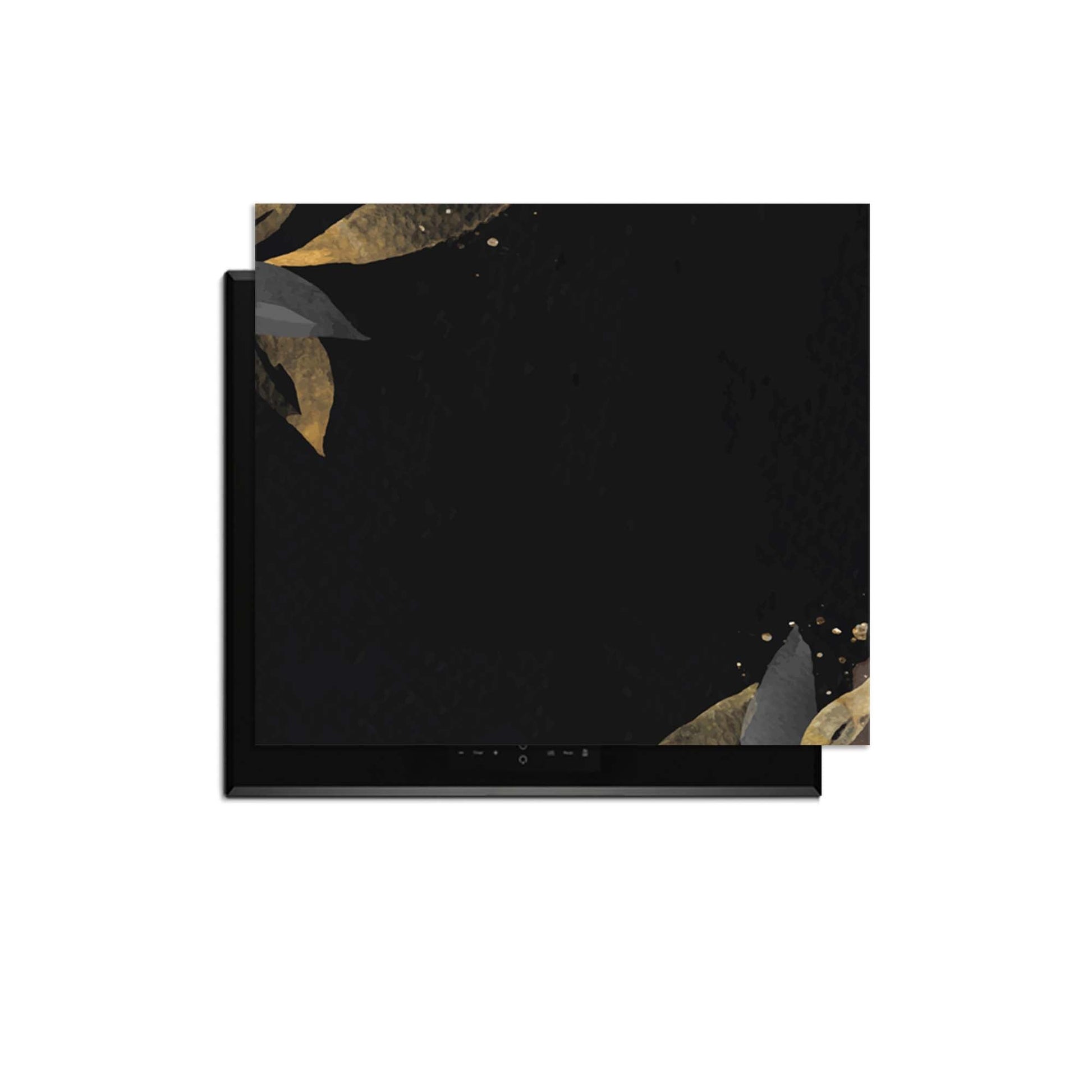 Black Olive - Herdabdeckplatte mit schwarzem Hintergrund und goldenen Olivenblättern, stilvoll und schick.