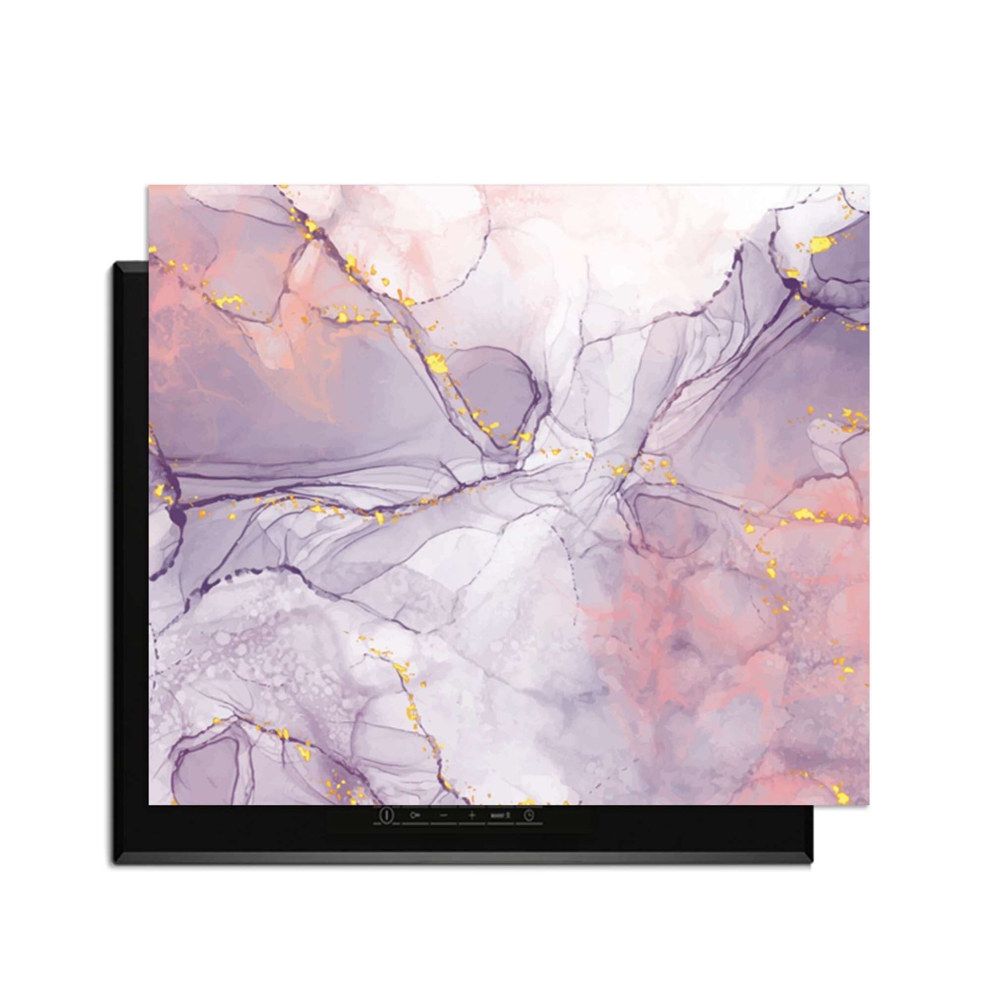Lavendelmarmor - Herdabdeckplatte mit eleganten Flieder- und Pfirsichtönen und goldenen Akzenten.