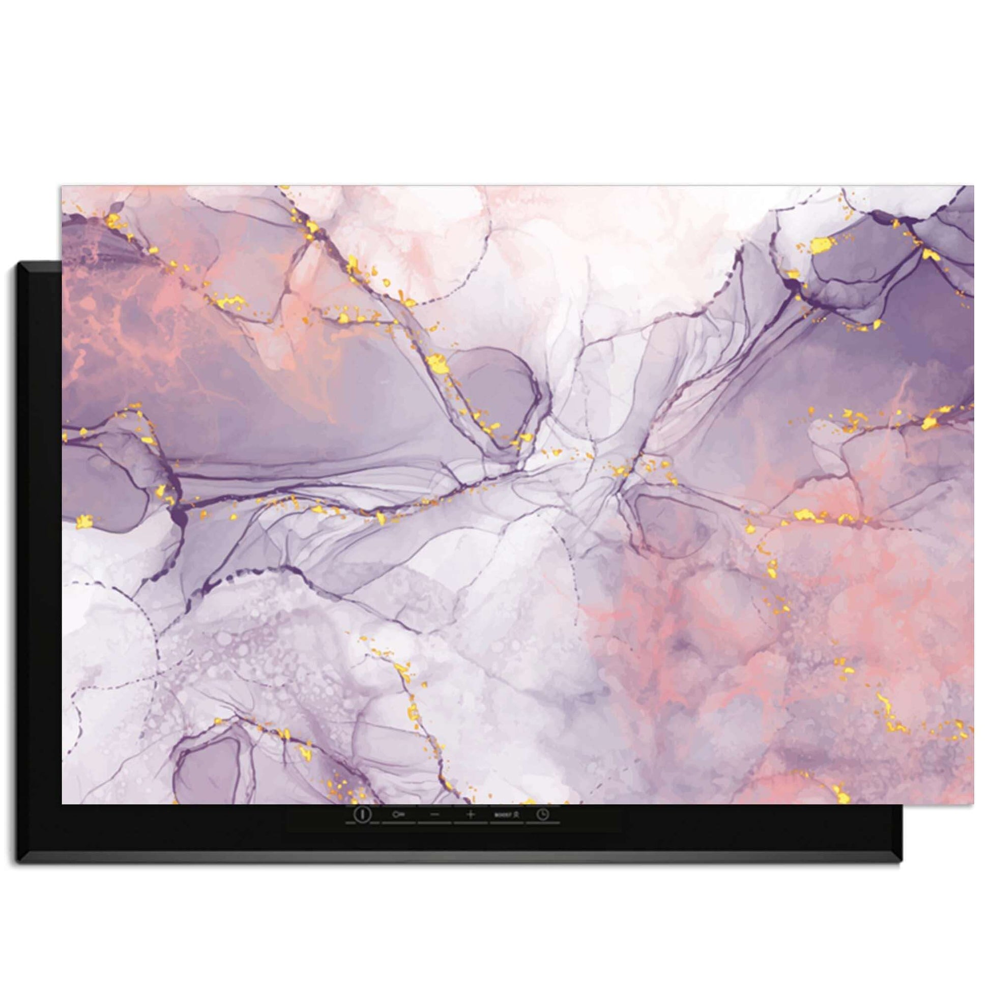 Lavendelmarmor - Herdabdeckplatte mit eleganten Lavendel- und Pfirsichtönen und goldenen Akzenten.