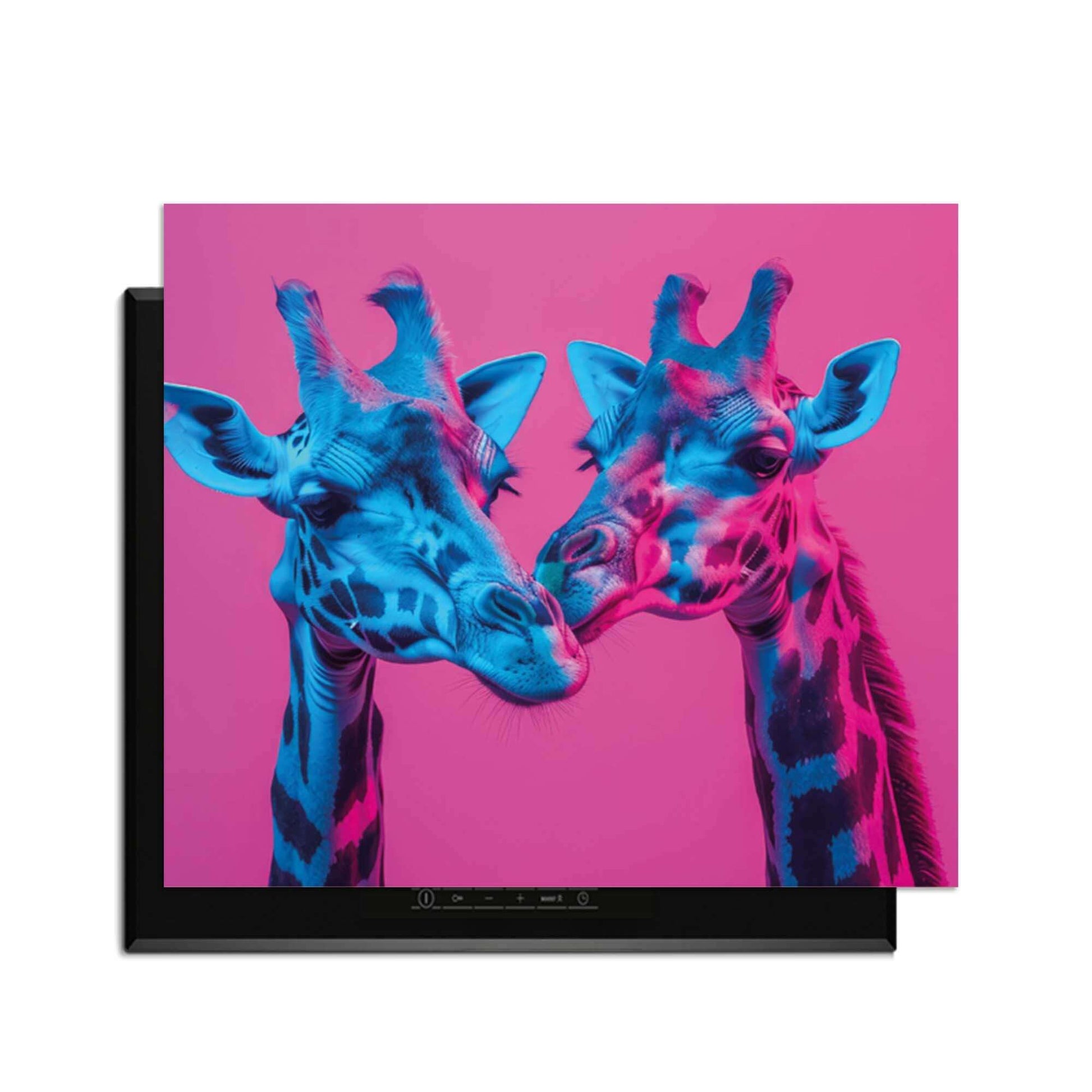 Neon Romance - Herdabdeckplatte mit verschnörkelten Giraffen in Neonlicht für eine einzigartige Küche.