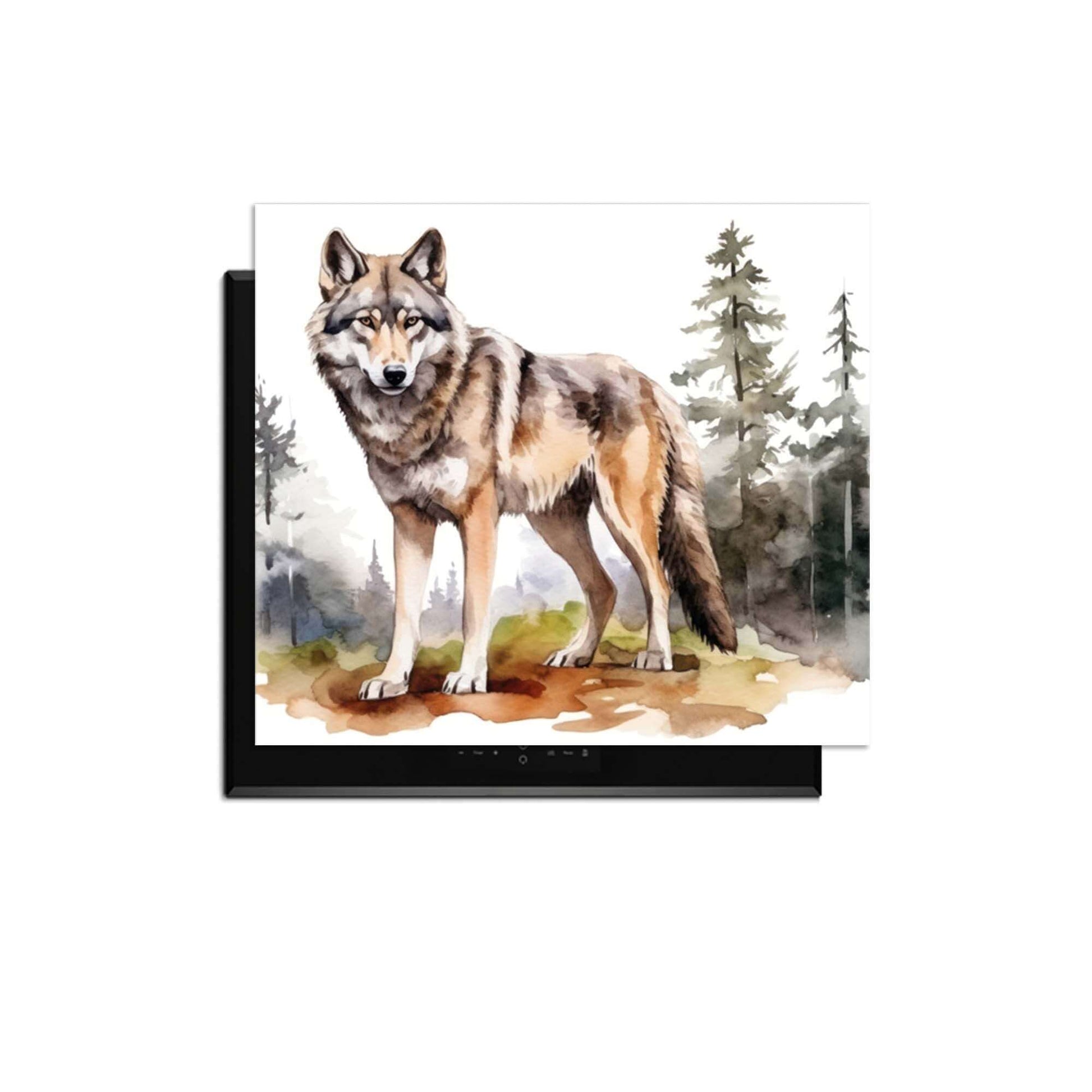 Wild Wolf - Induktionswächter mit malerischem Wolf in einer Waldlandschaft.