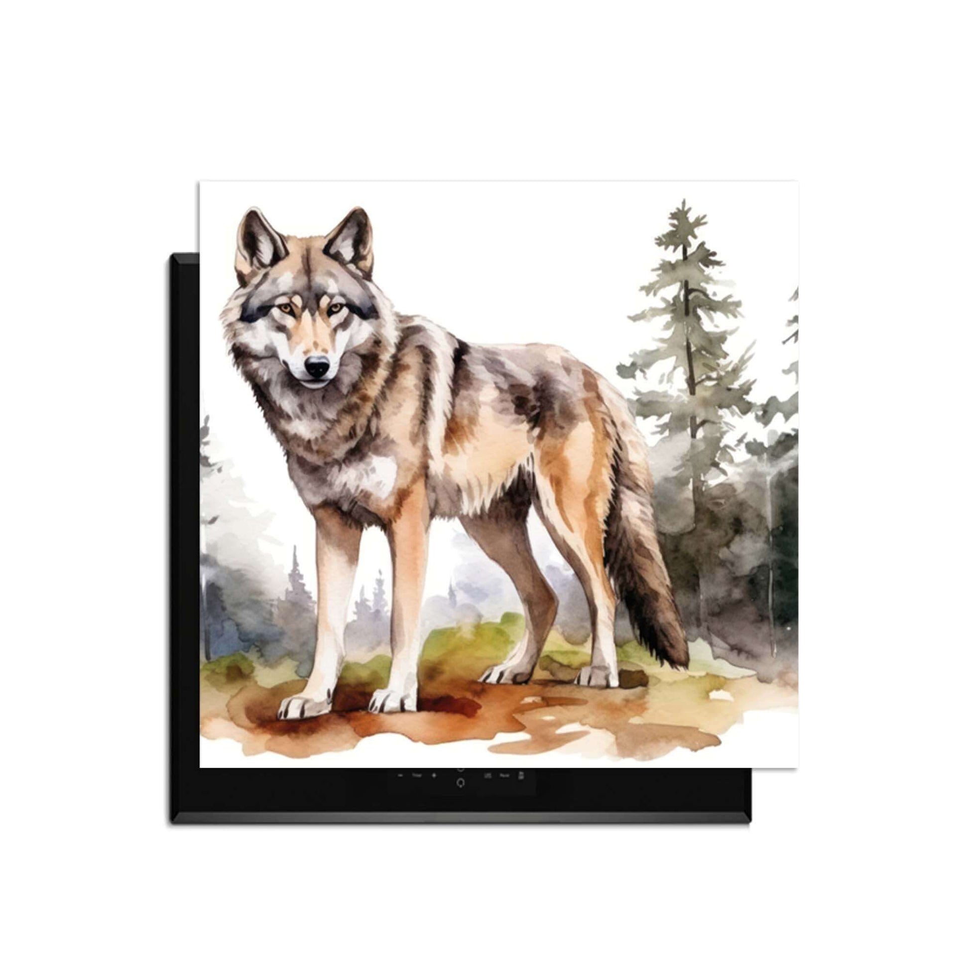 Wild Wolf - Induktionswächter, der einen stattlichen Wolf in einer Waldlandschaft zeigt.