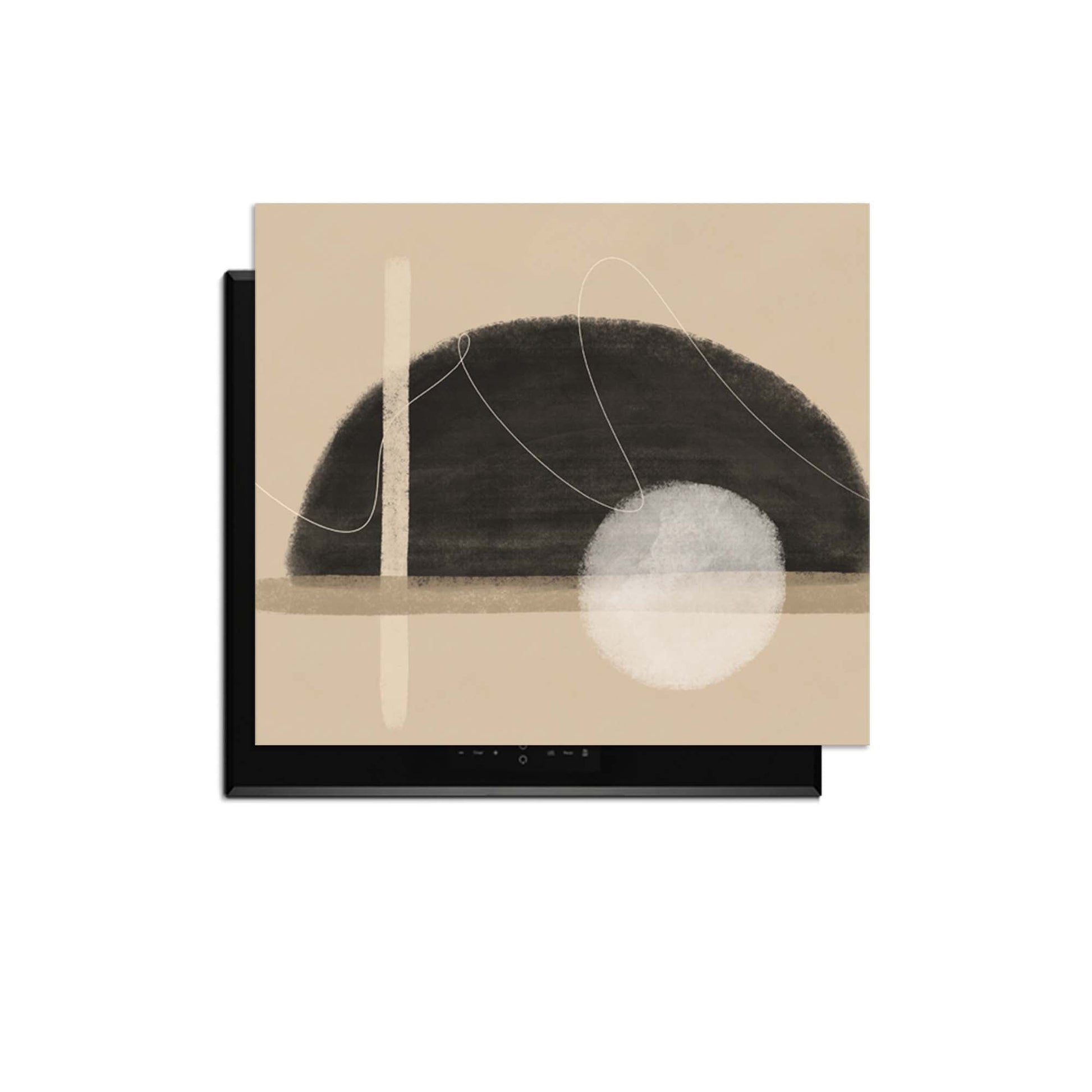 Sand Dusk - Japandi Herdabdeckplatte mit minimalistischem sandfarbenem Design und abstrakter Illustration.