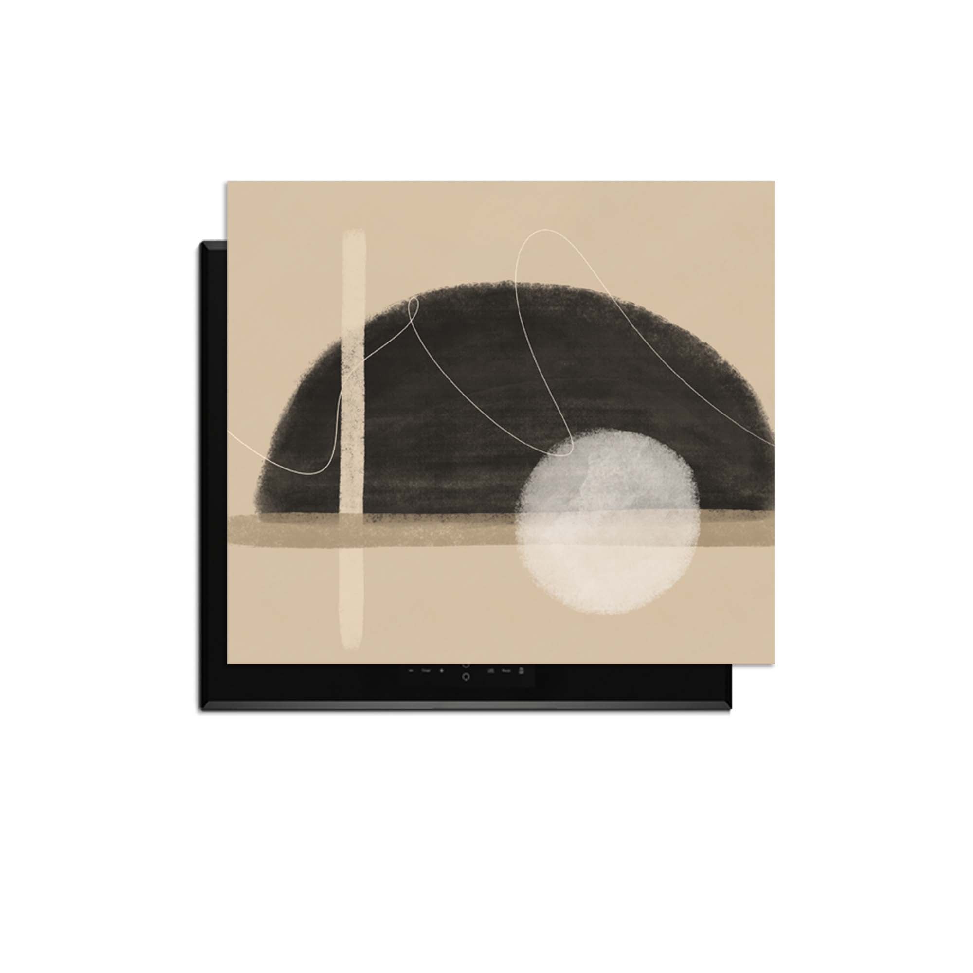 Sand Dusk - Japandi Herdabdeckplatte mit minimalistischem sandfarbenem Design und abstrakter Illustration.