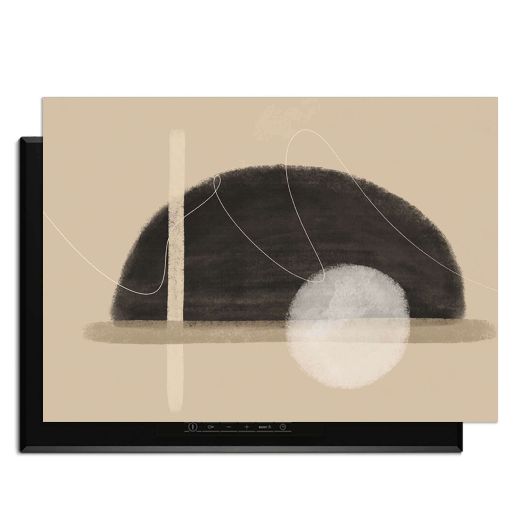 Sand Dusk - Japandi Herdabdeckplatte mit minimalistischem Design in Sandfarbe.