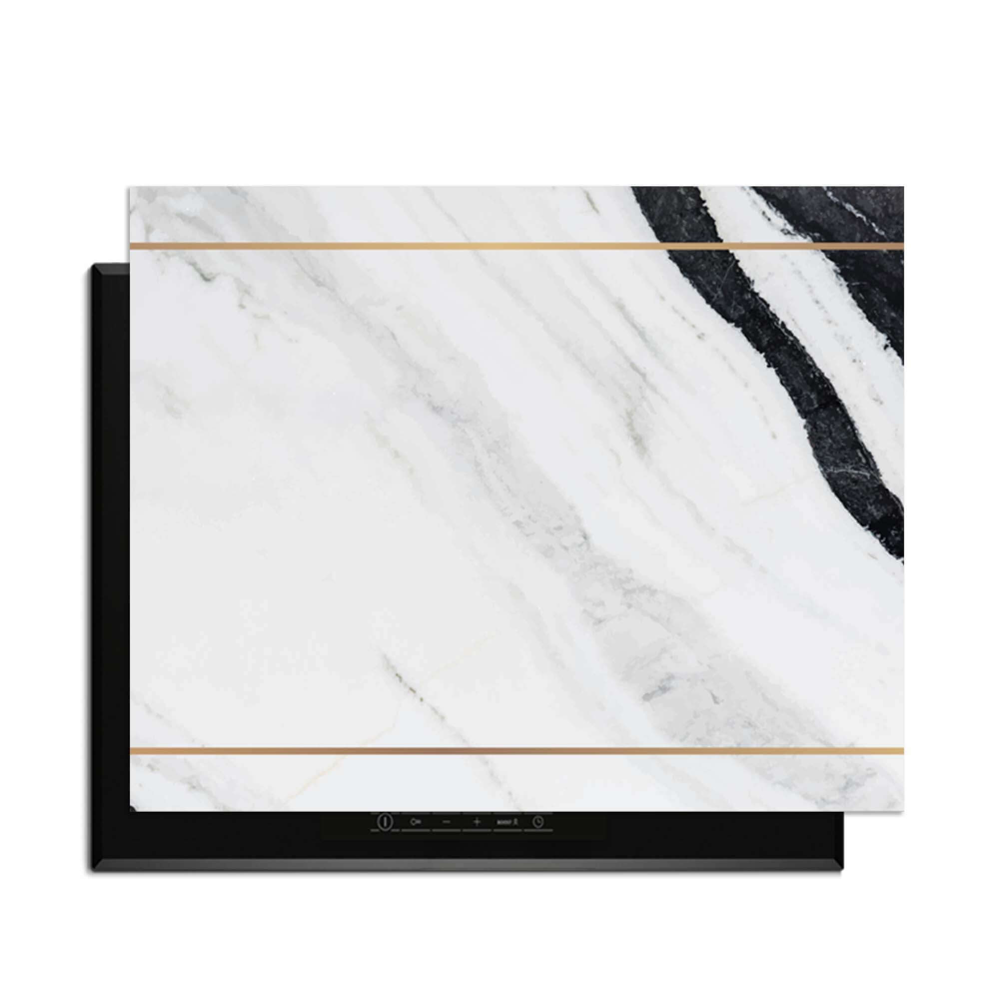 Marble Modern - Herdabdeckplatte mit zeitlosem Marmor-Design und goldenen Akzenten für moderne Küchen.