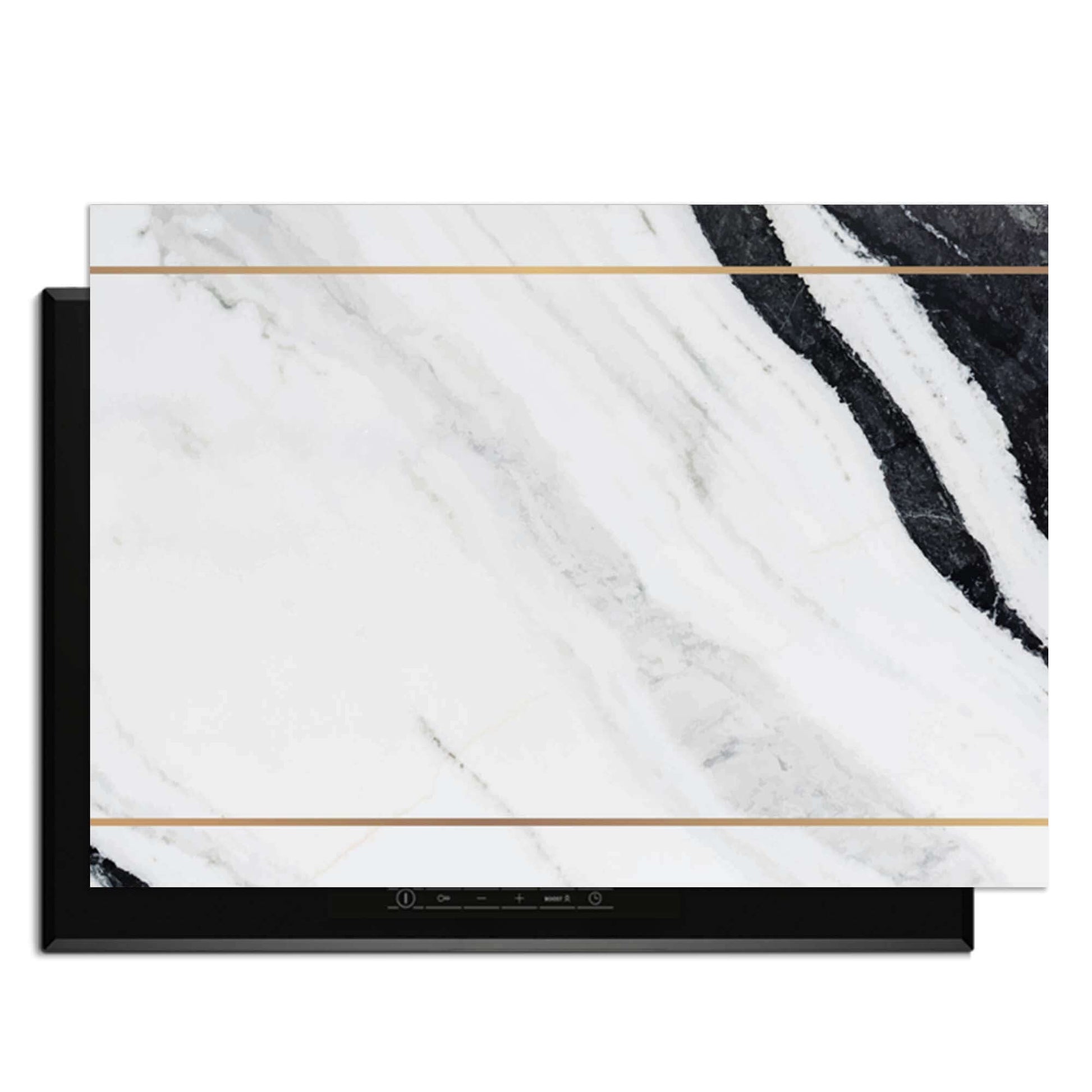 Marble Modern - Herdabdeckplatte mit Marmordesign und goldenen Akzenten für eine moderne Küche.