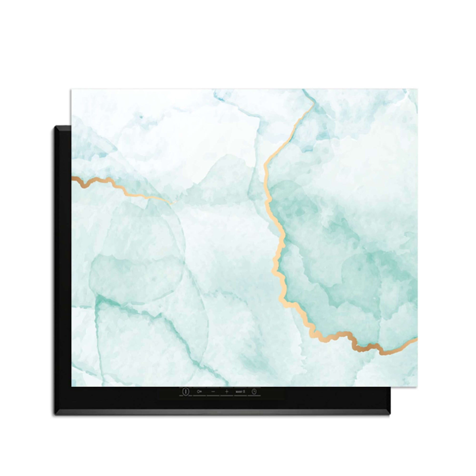 Misty Jade - Herdabdeckplatte mit jadegrünem Design und goldenen Akzenten für eine elegante Küche.