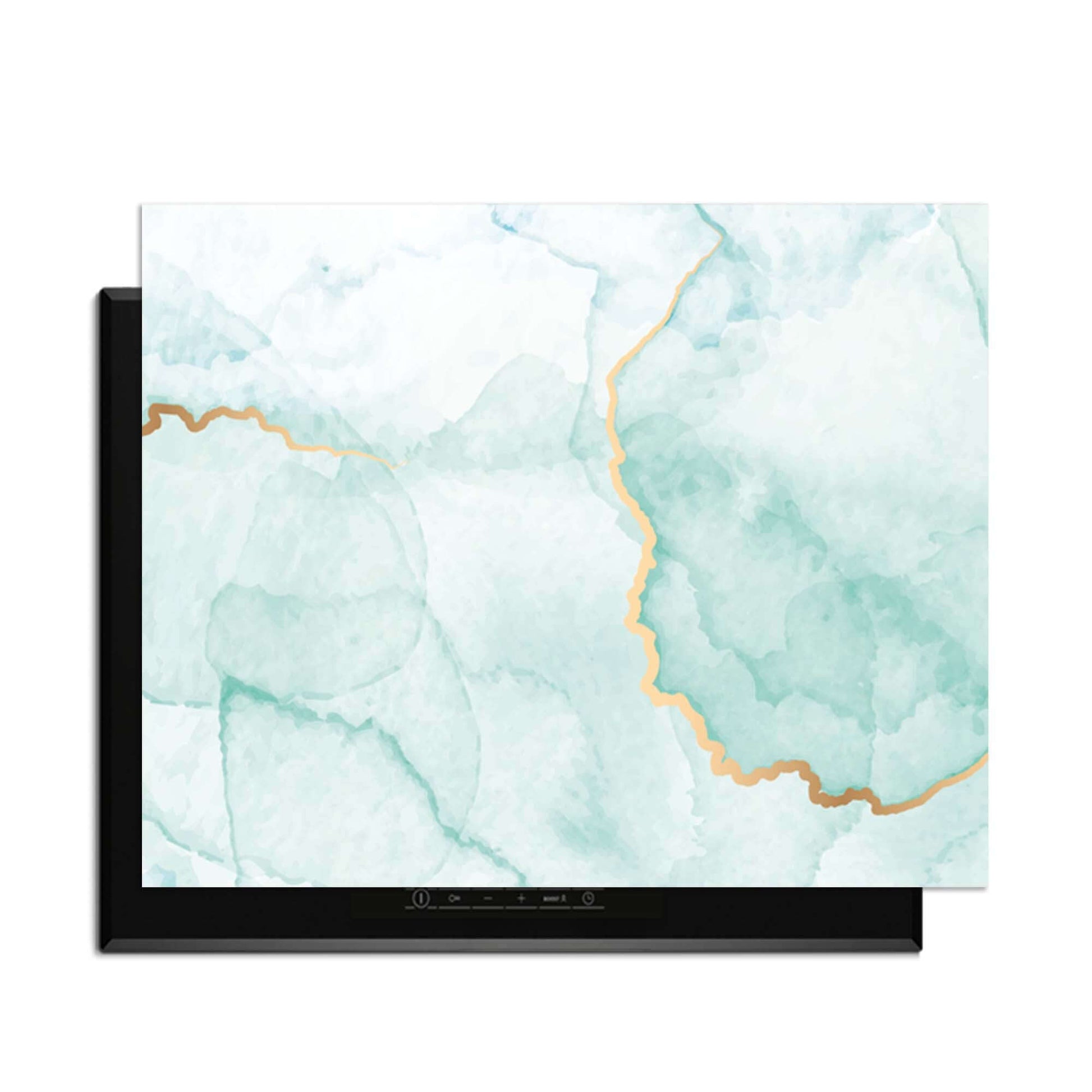 Misty Jade - Herdabdeckplatte mit jadegrünen Tönen und goldenen Akzenten für einen eleganten Küchenlook.