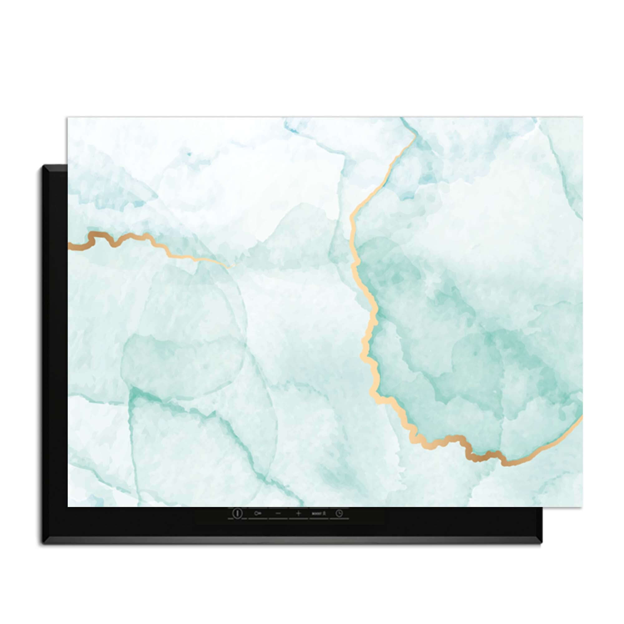 Misty Jade - Herdabdeckplatte mit sanftem Jadegrün und goldenen Akzenten für eine elegante Küche.