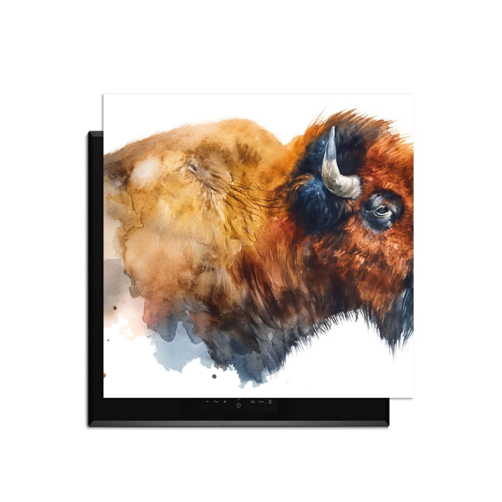 Majestic Bison - Herdabdeckplatte mit der künstlerischen Darstellung eines majestätischen Bisons in Aquarell.