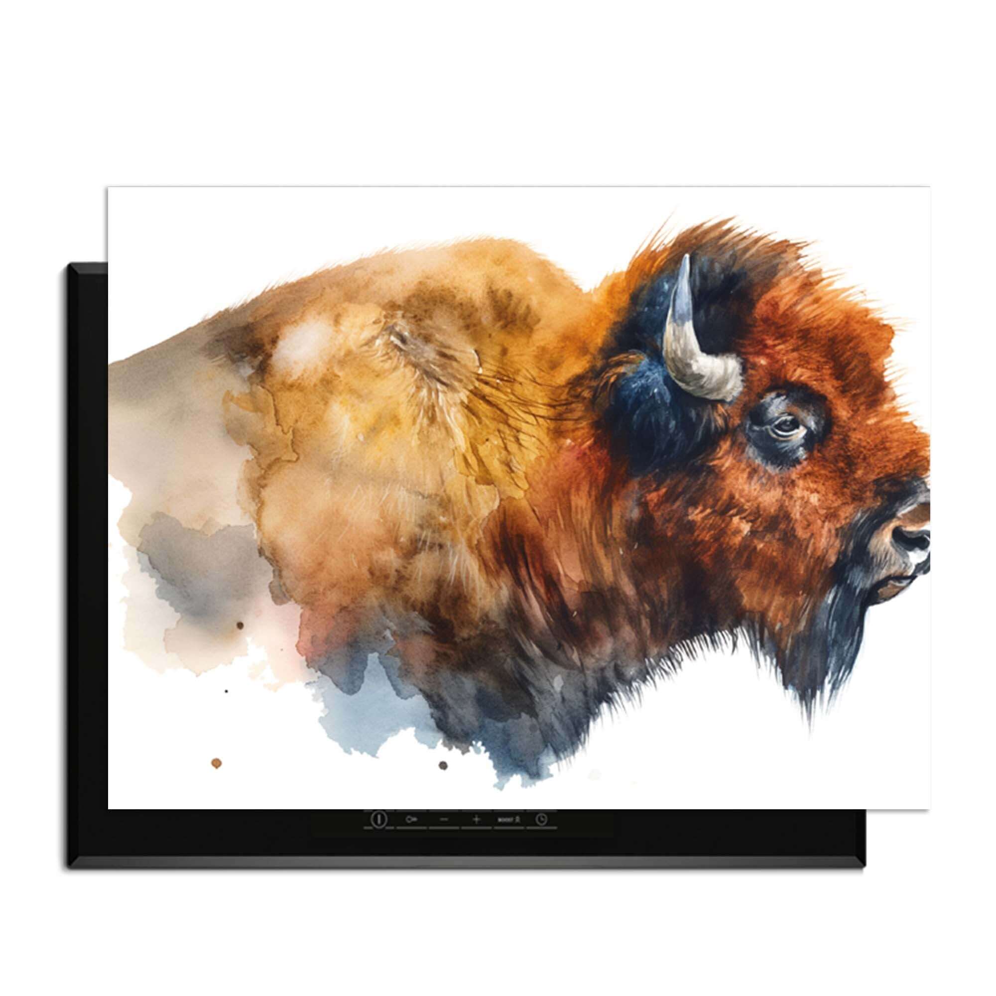 Majestic Bison - Herdabdeckplatte mit einem kunstvoll gemalten Bisonmotiv, das Ihrer Küche Eleganz verleiht.