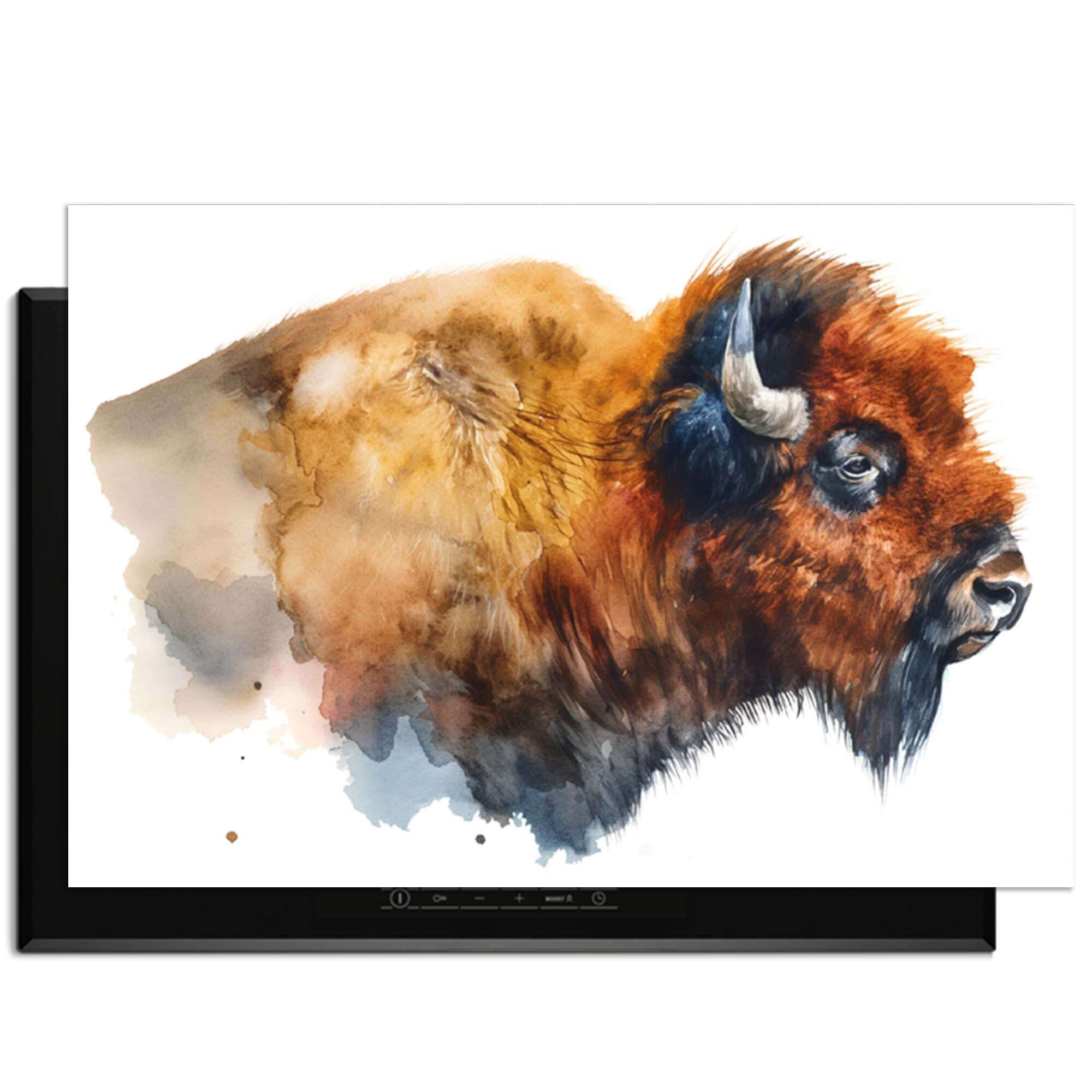 Majestic Bison - Herdabdeckplatte mit einer künstlerischen Abbildung eines Bisons im Aquarellstil.