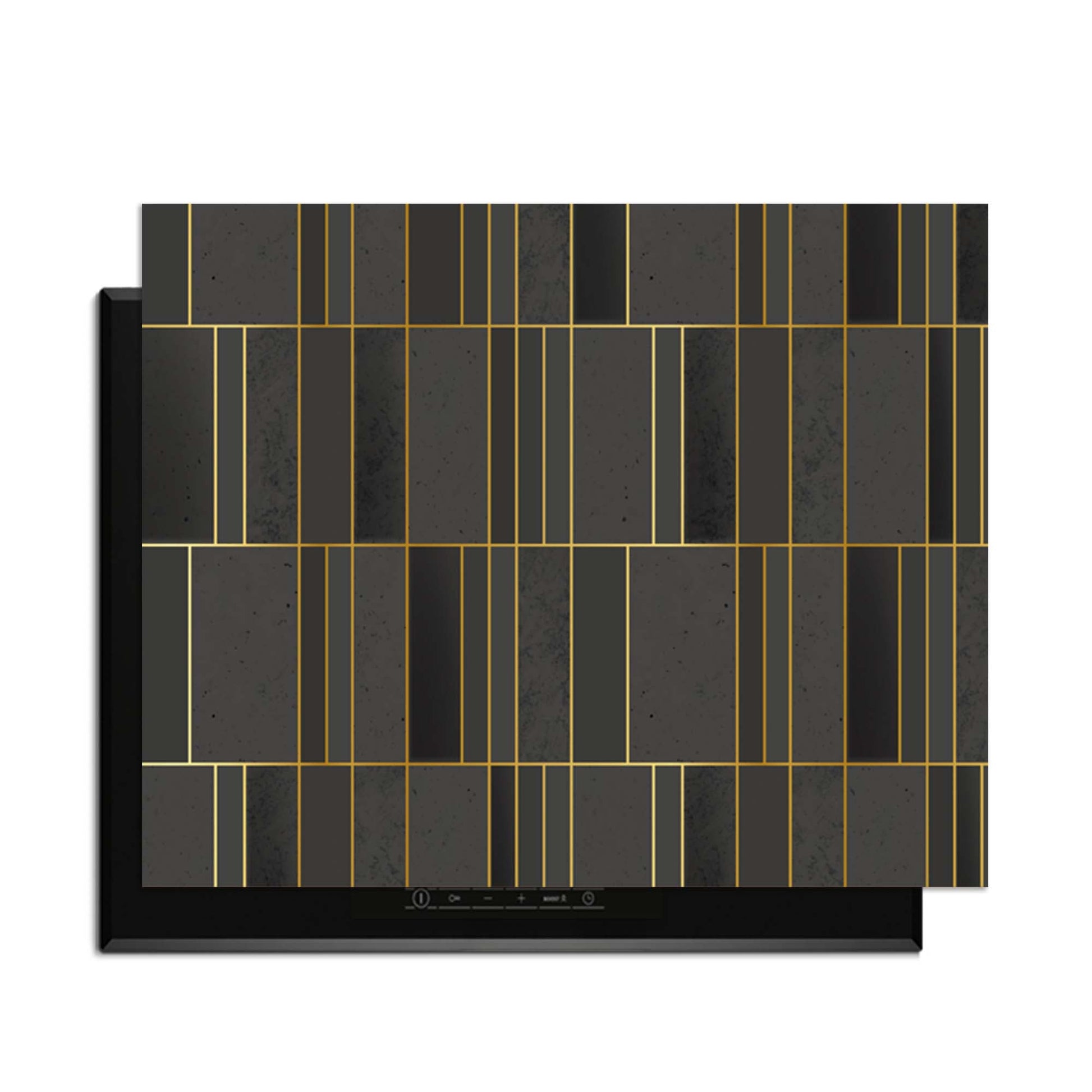 Midnight Grid - Herdabdeckplatte mit geometrischem Design und goldenen Akzenten.