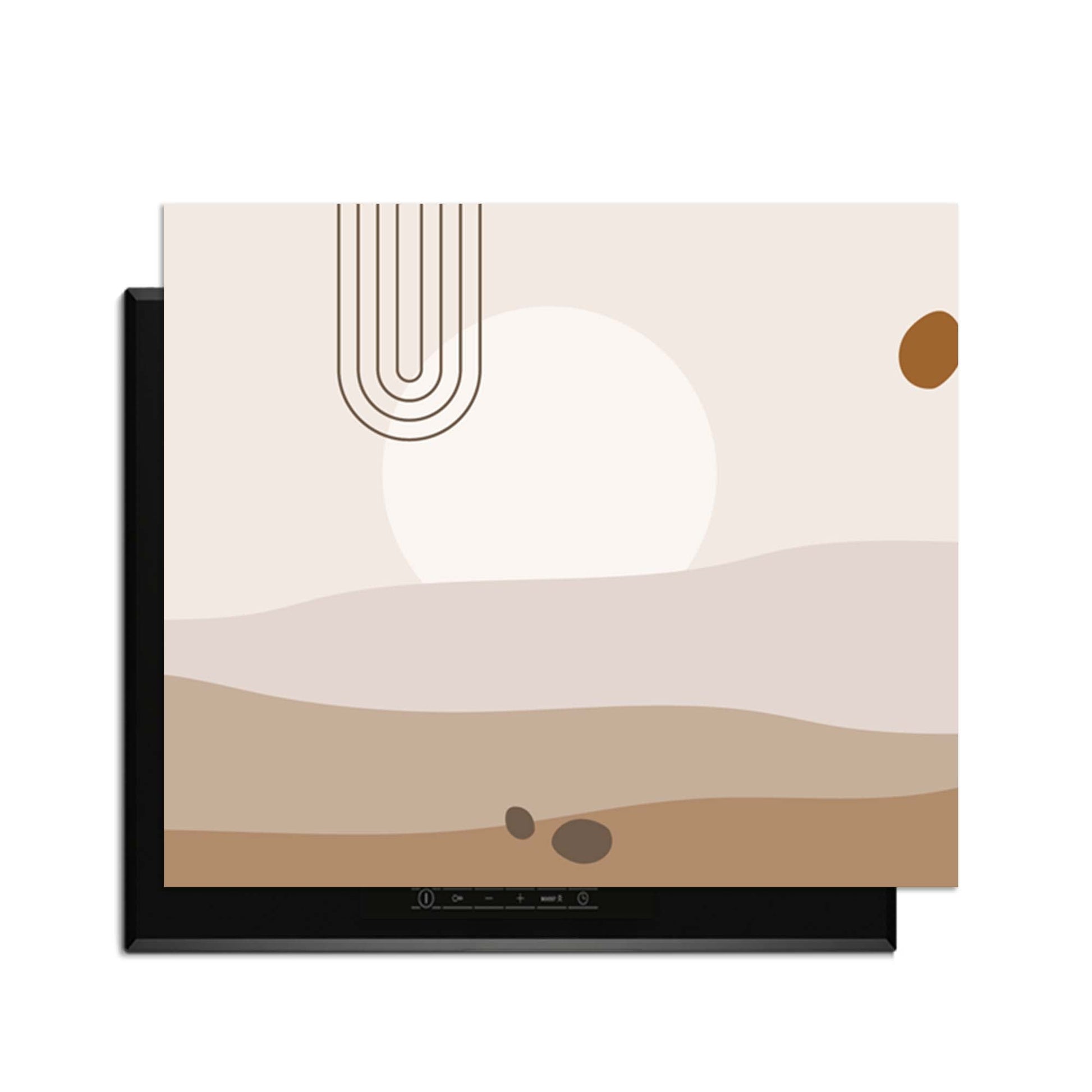 Desert Glow - Japandi Herdabdeckplatte mit sanften Wüstentönen und organischen Formen.