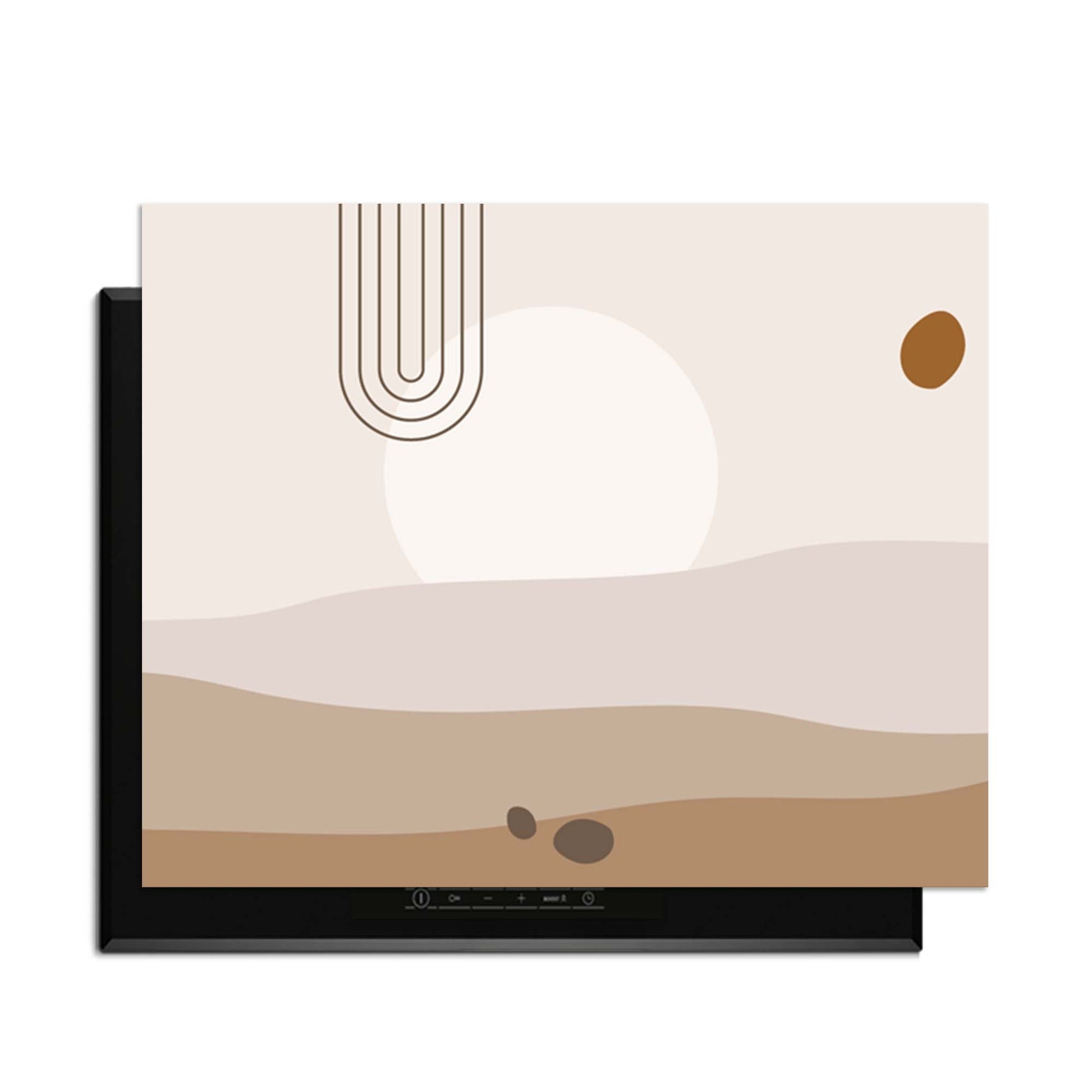 Desert Glow - Japandi Herdabdeckplatte mit sanften Wüstentönen und organischen Formen für eine minimalistische Küche.