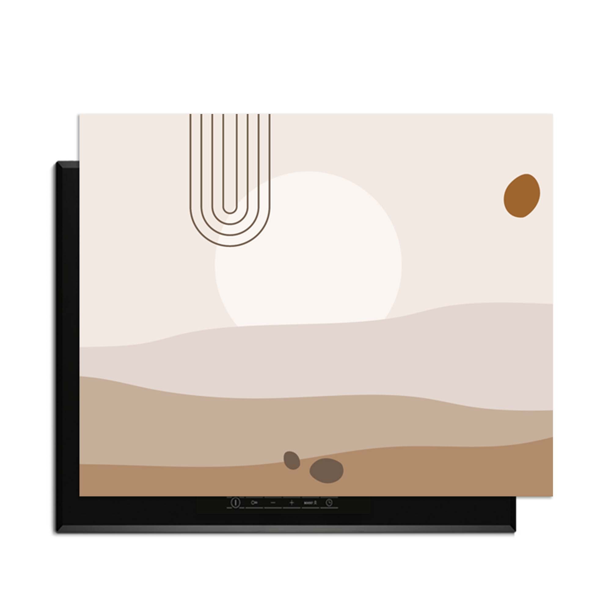 Desert Glow - Japandi Herdabdeckplatte mit sanften Wüstentönen und organischen Formen für eine minimalistische Küche.