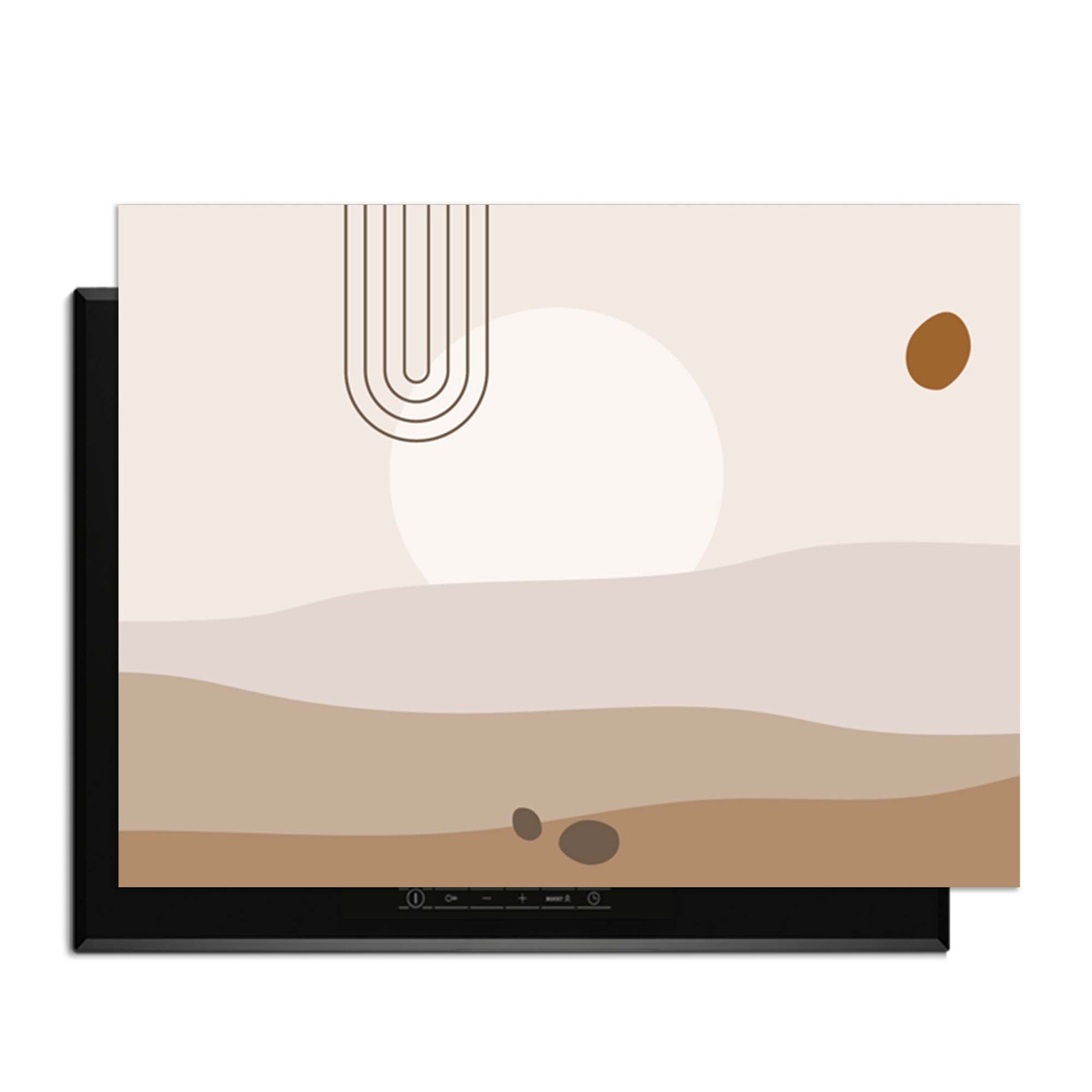 Desert Glow - Japandi Herdabdeckplatte mit sanften Wüstentönen und organischen Formen.