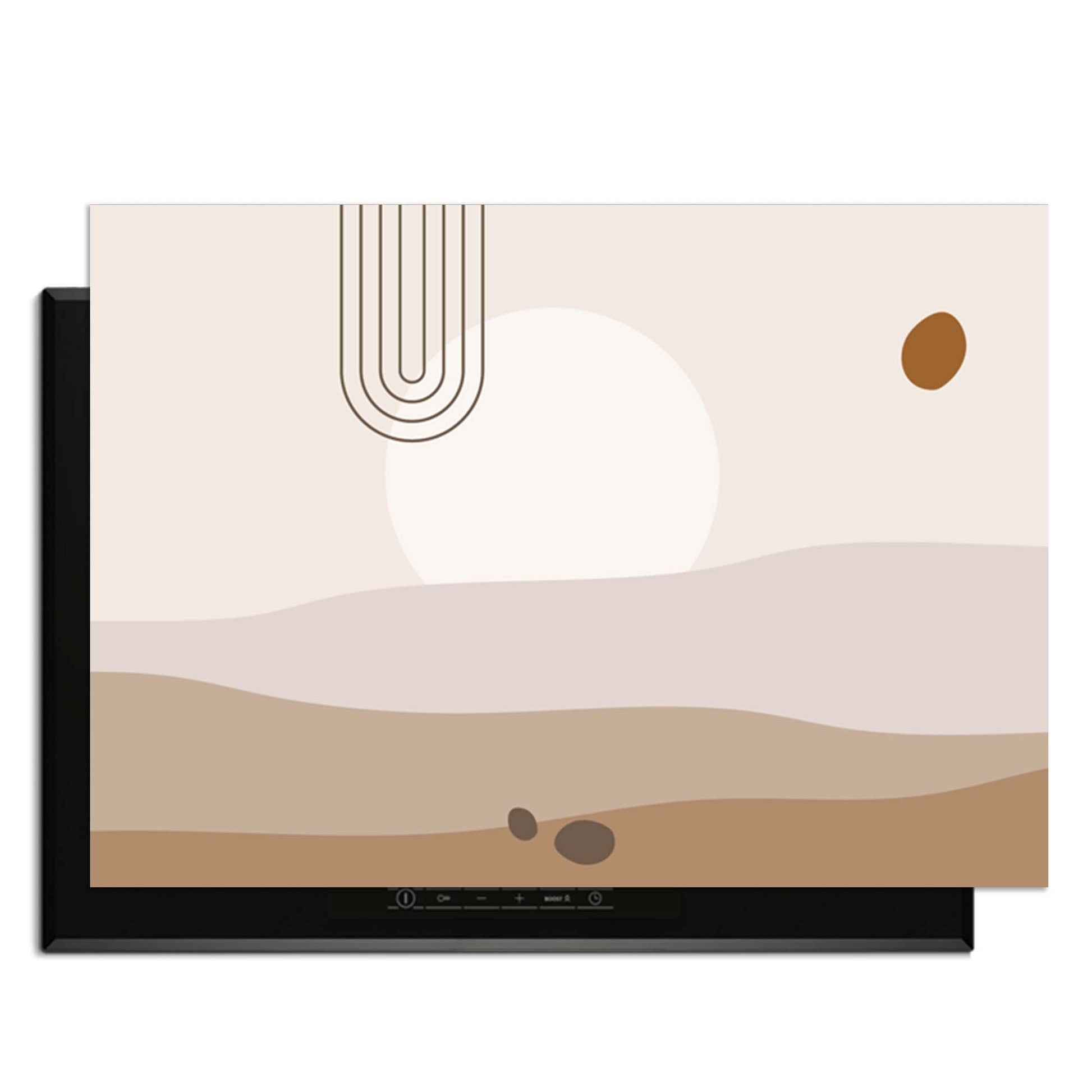 Desert Glow - Japandi Herdabdeckplatte mit sanften Wüstentönen und organischen Formen für einen minimalistischen Look.