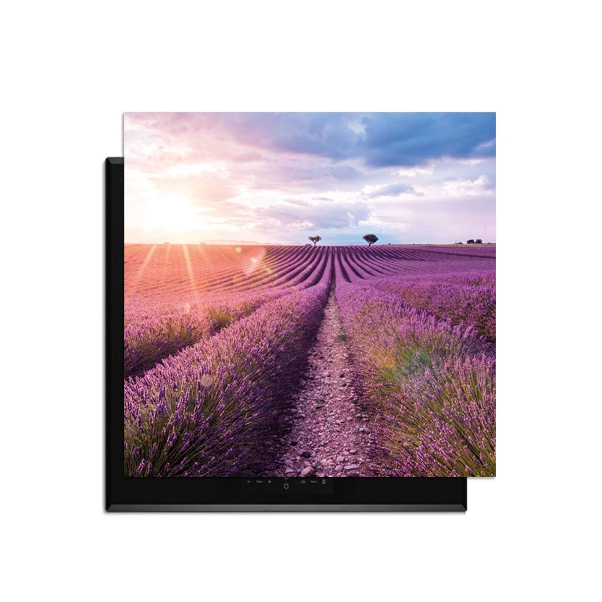 Lavender Horizon - Herdabdeckplatte mit Blick auf ein Lavendelfeld bei Sonnenuntergang.